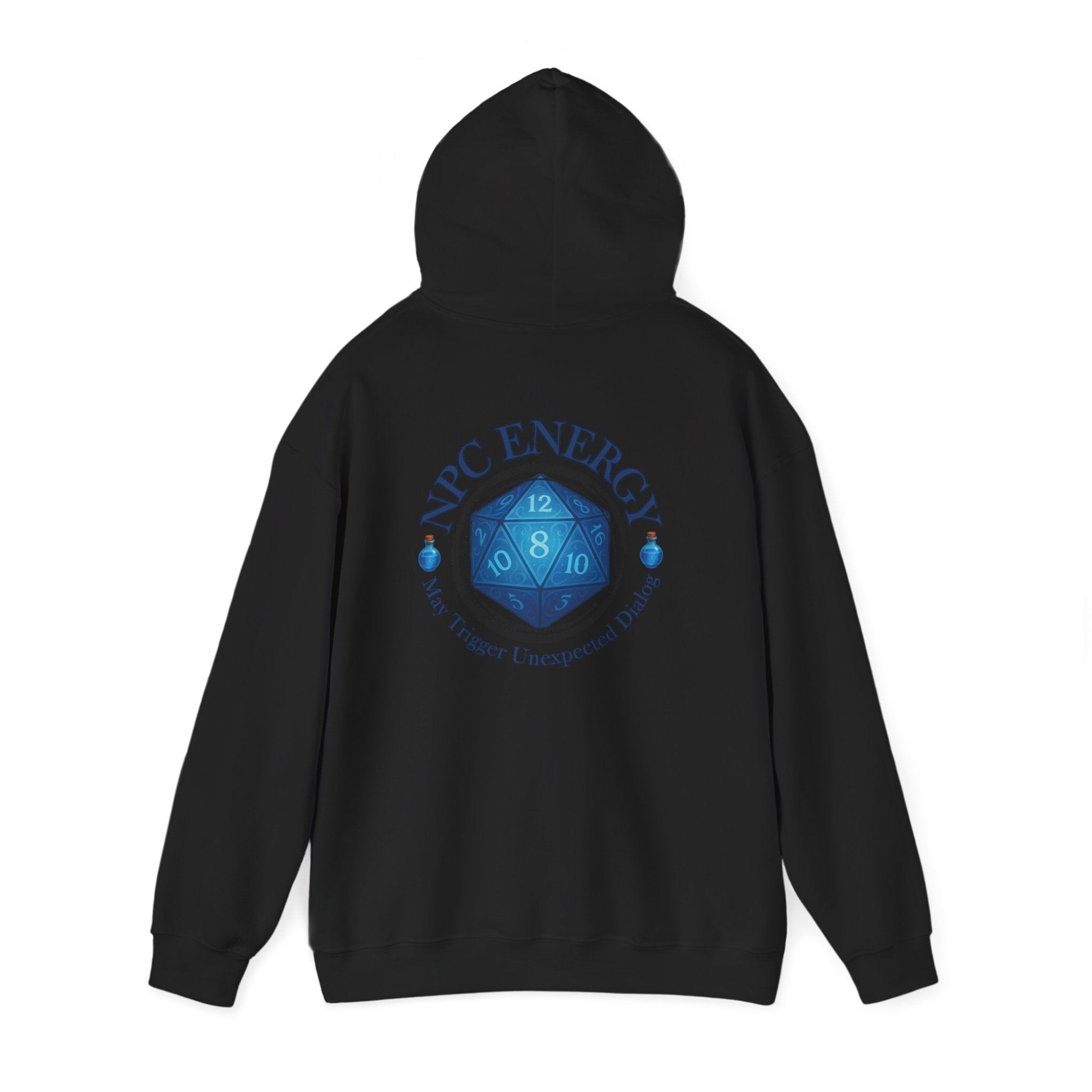 Funny Gamer Hoodie – NPC Energy Sweatshirt with D20 Dice & Dialogue Trigger Warning