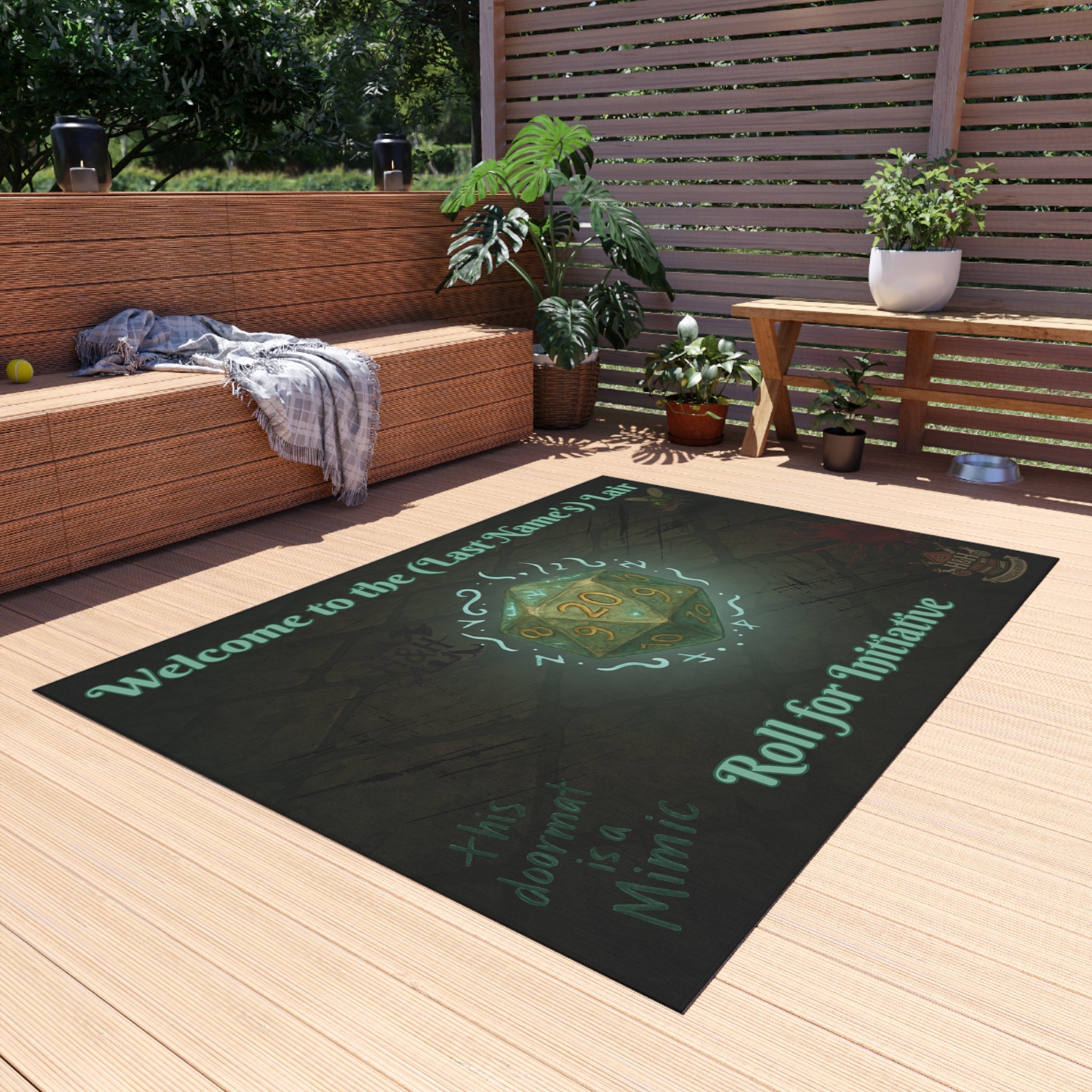 Personalized Gamer Doormat – ‘Welcome to the (Name)’s Lair’ RPG Mat with D20 Design