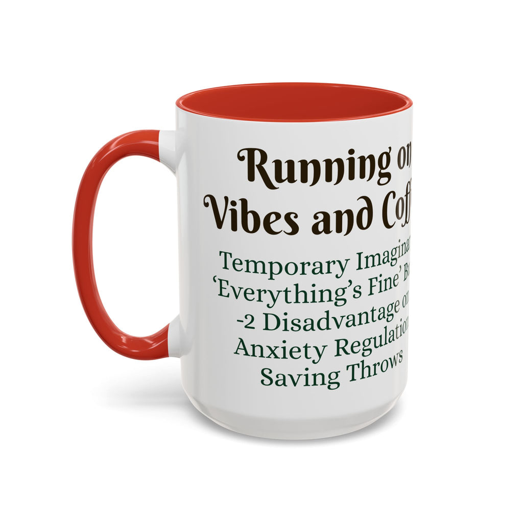 Gaming Coffee Mug – ‘Running on Vibes & Coffee’ Critical Brew Level for D&D Fans RPG