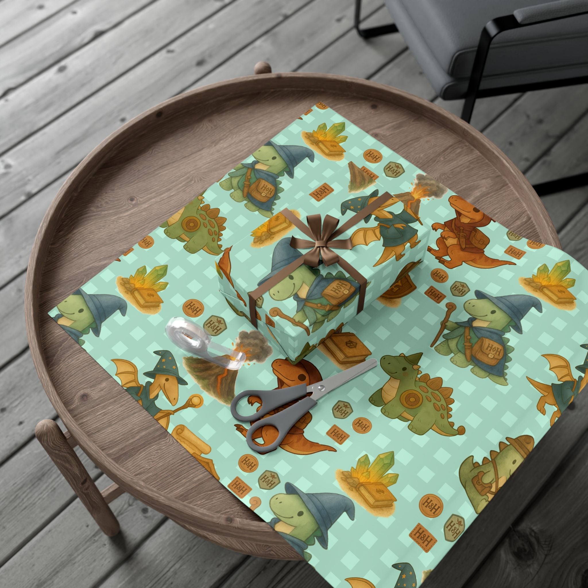 Dinosaur Gift Wrap Papers, Adventurous Holiday Gift RPG wrapping paper
