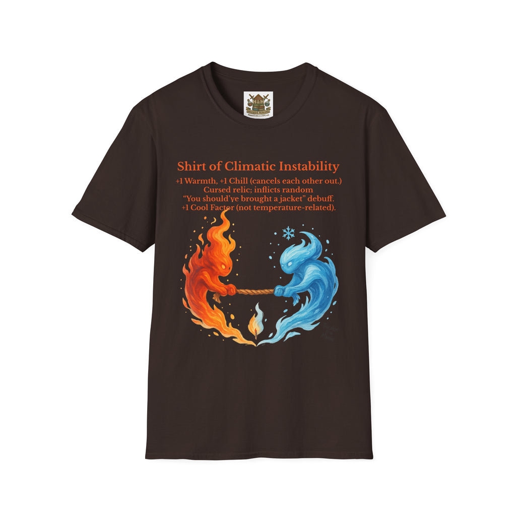 Funny RPG Shirt – ‘Shirt of Climatic Instability’ Cursed Relic Tee by Houses & Humans