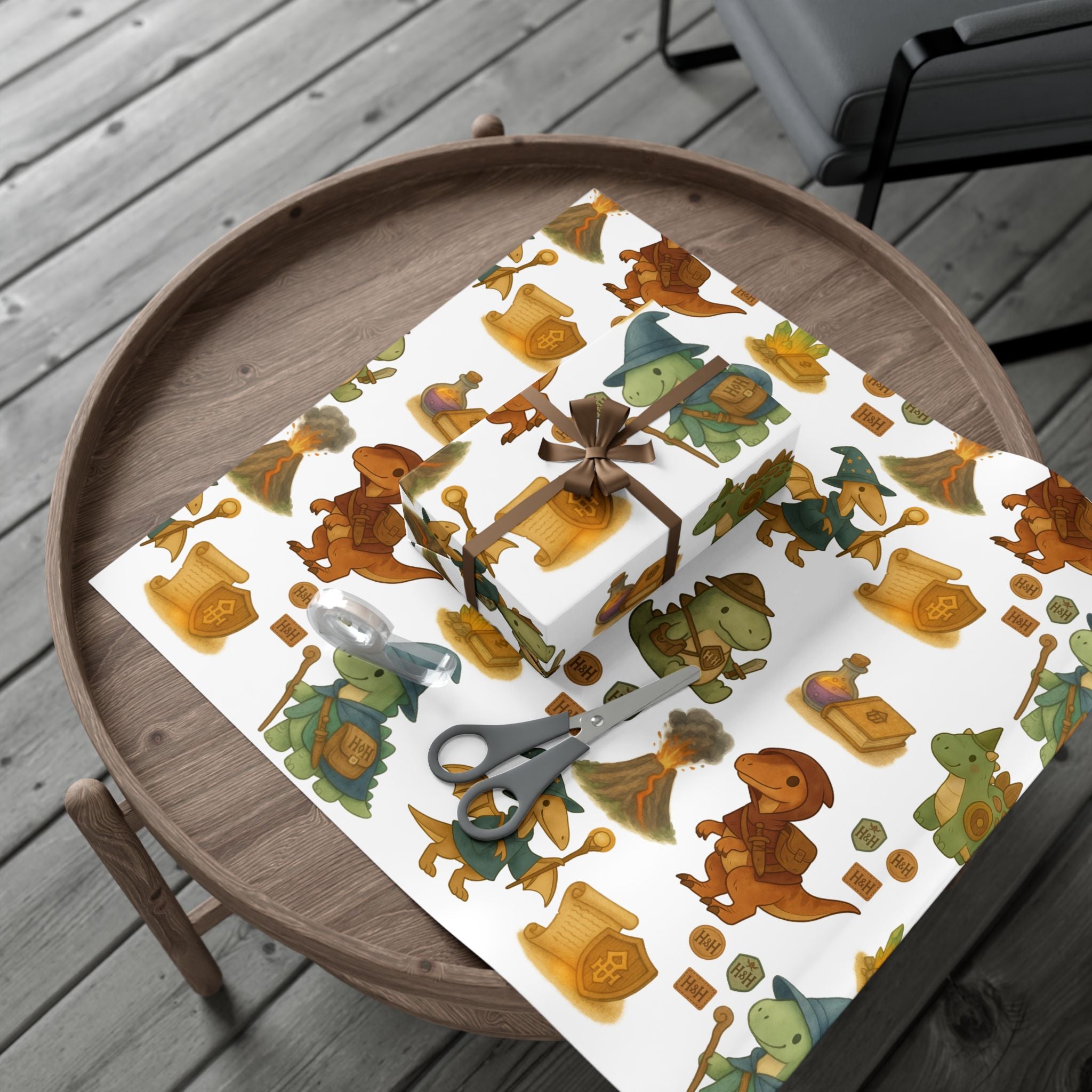Dinosaur Gift Wrap Papers, Adventurous Holiday Gift RPG wrapping paper