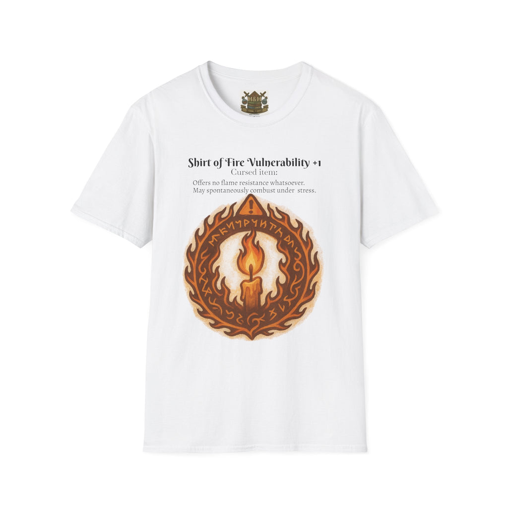 Cursed Item Shirt – ‘Shirt of Fire Vulnerability’ Fantasy Tee for RPG Gamers & Nerds
