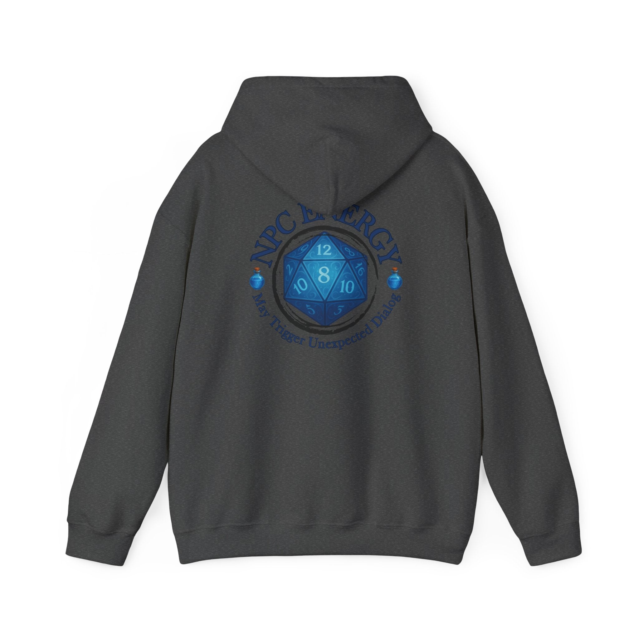 Funny Gamer Hoodie – NPC Energy Sweatshirt with D20 Dice & Dialogue Trigger Warning