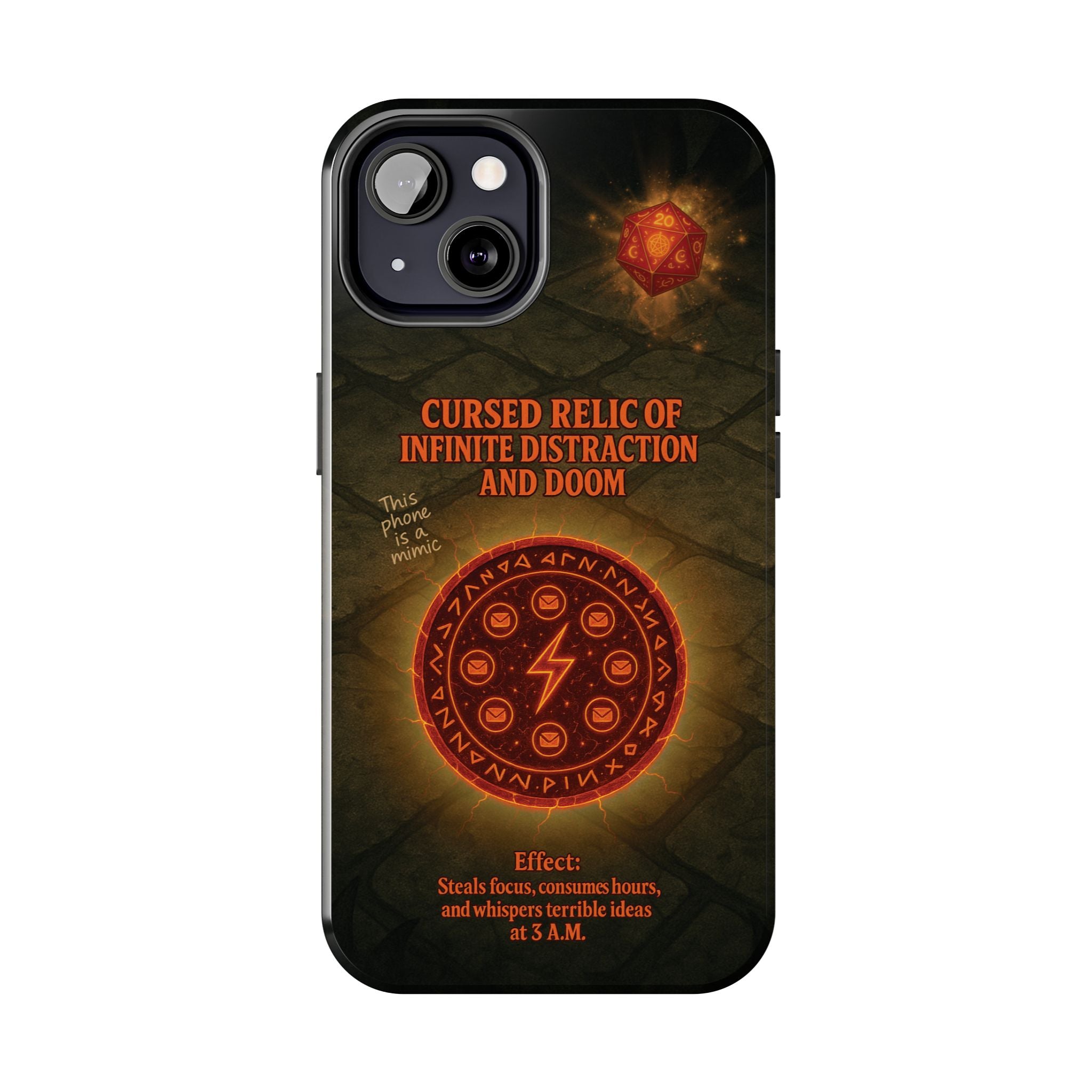 Cursed Relic Phone Case – 'Infinite Distraction & Doom' Protective RPG-Inspired Cover