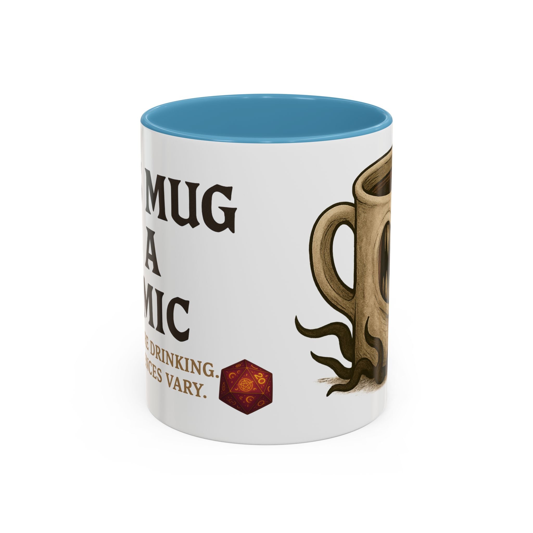 Funny RPG Mug – ‘This Mug Is a Mimic’ Coffee Cup for D&D Fans & Dungeon Crawlers
