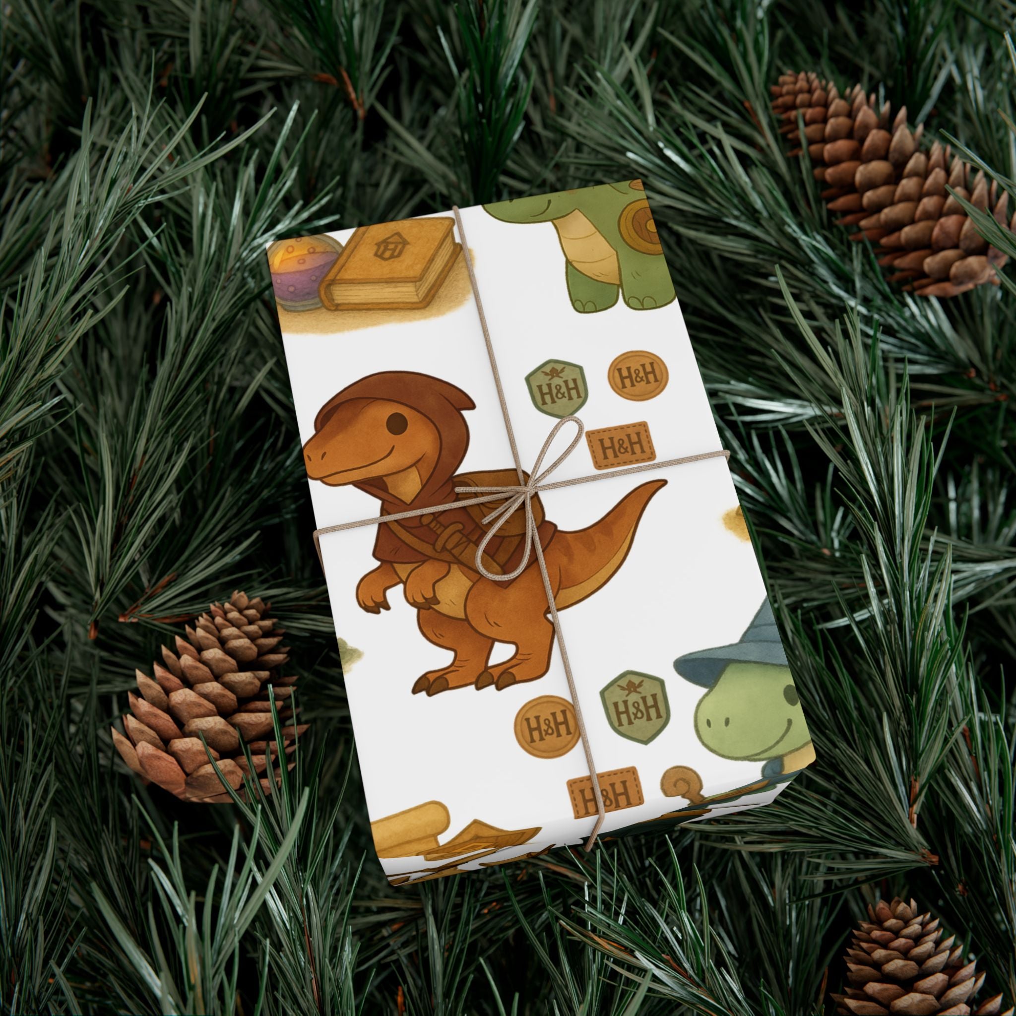 Dinosaur Gift Wrap Papers, Adventurous Holiday Gift RPG wrapping paper