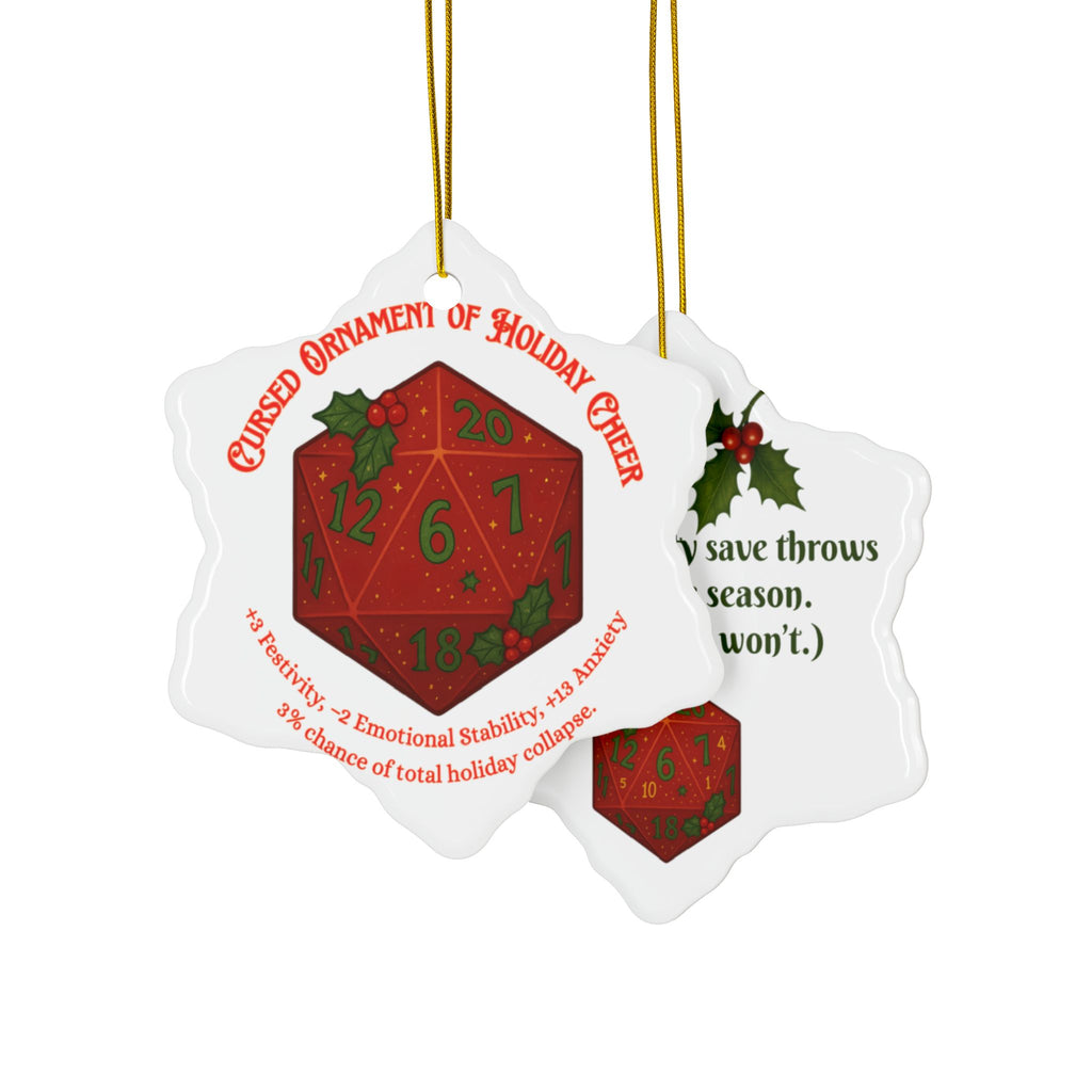 D&D Christmas Ornament – Cursed Ceramic Gamer Decor for Tree (Double-Sided)