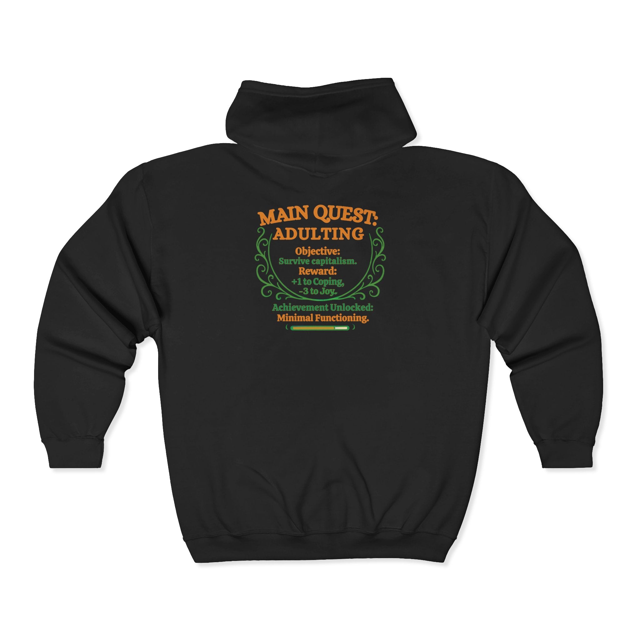 Adulting Quest Zip Hoodie – 'Main Quest: Adulting' Gamer RPG Humor Sweatshirt