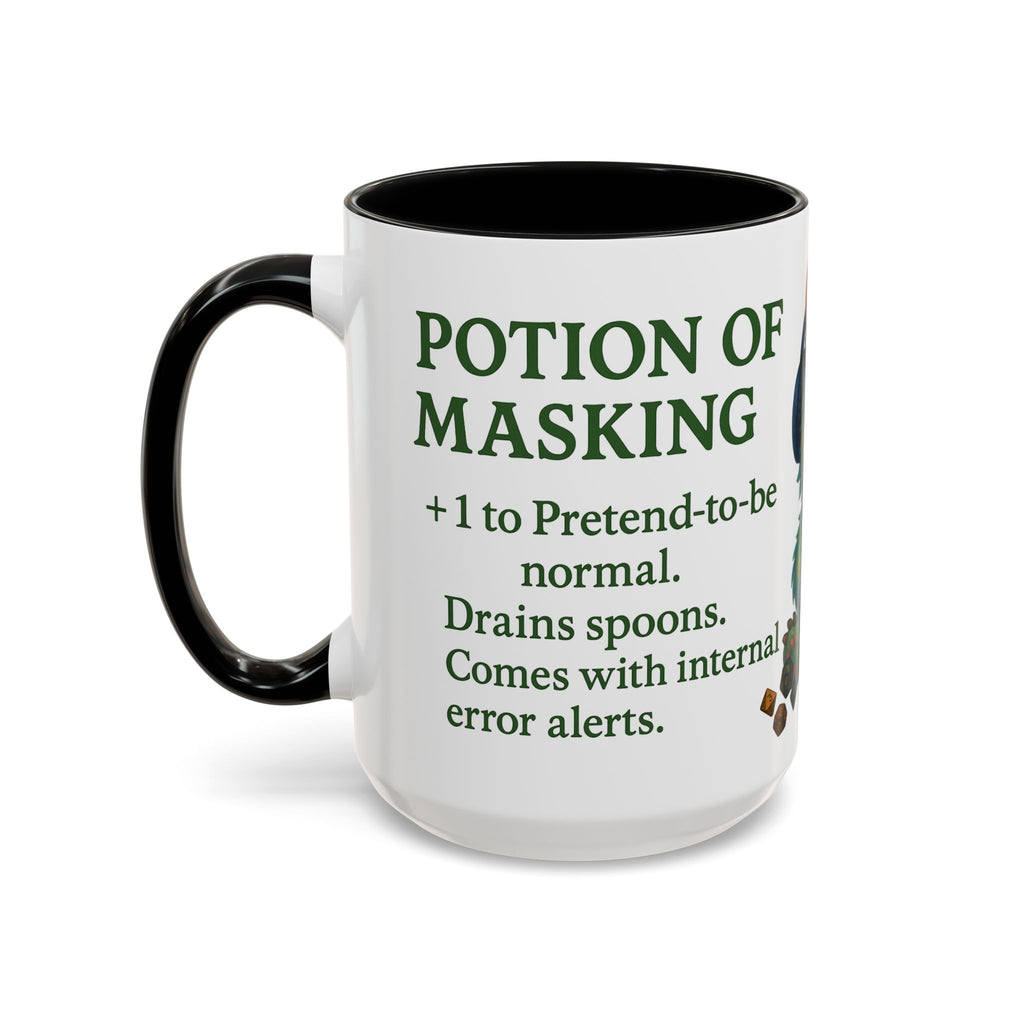 Neurodivergent Mug – 'Potion of Masking' Coffee Cup with Cute Autism Monster Art