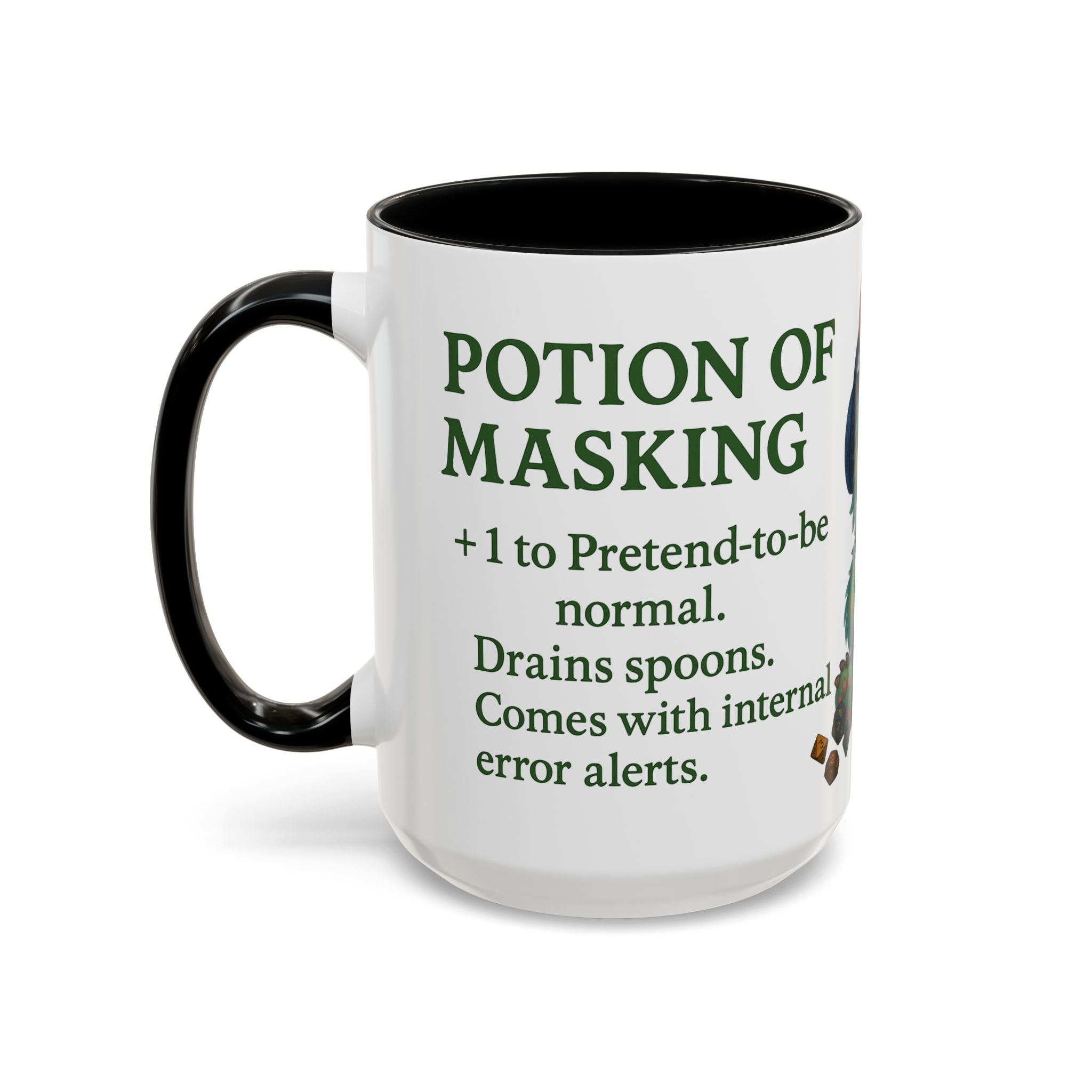 Neurodivergent Mug – 'Potion of Masking' Coffee Cup with Cute Autism Monster Art