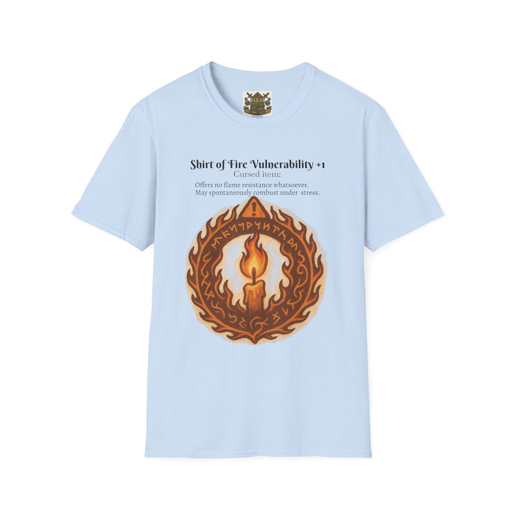 Cursed Item Shirt – ‘Shirt of Fire Vulnerability’ Fantasy Tee for RPG Gamers & Nerds