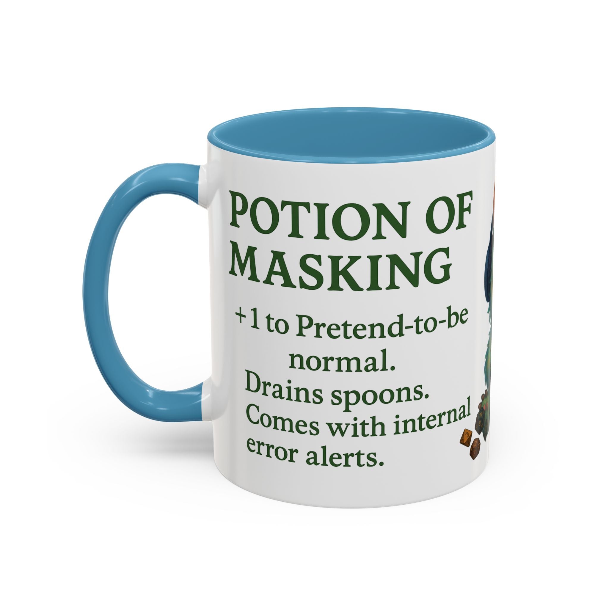 Neurodivergent Mug – 'Potion of Masking' Coffee Cup with Cute Autism Monster Art