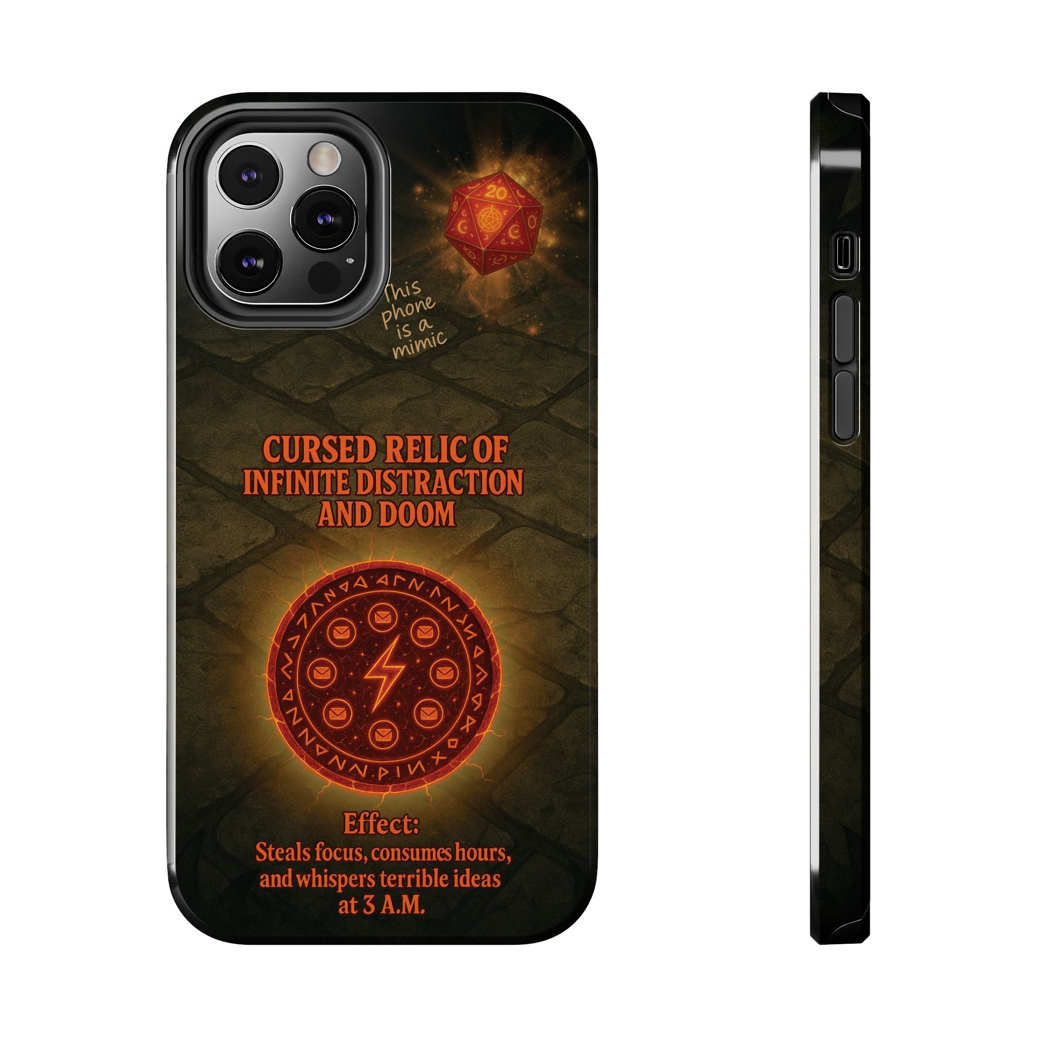 Cursed Relic Phone Case – 'Infinite Distraction & Doom' Protective RPG-Inspired Cover