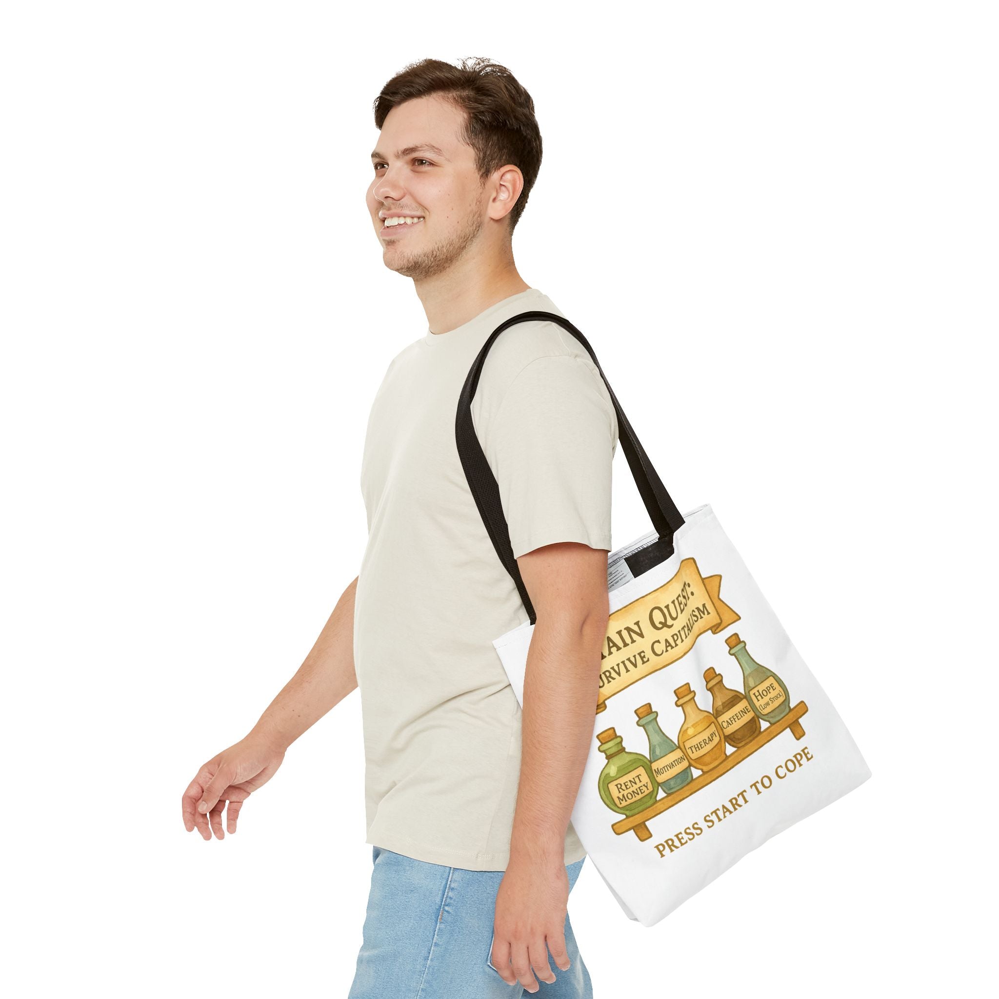 Main Quest Tote Bag – Survive Capitalism | Funny Gamer Gift & Eco-Friendly Shopping Tote