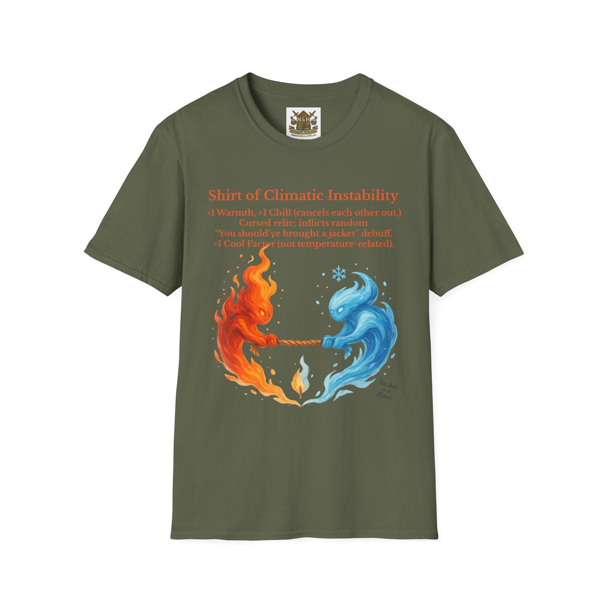 Funny RPG Shirt – ‘Shirt of Climatic Instability’ Cursed Relic Tee by Houses & Humans