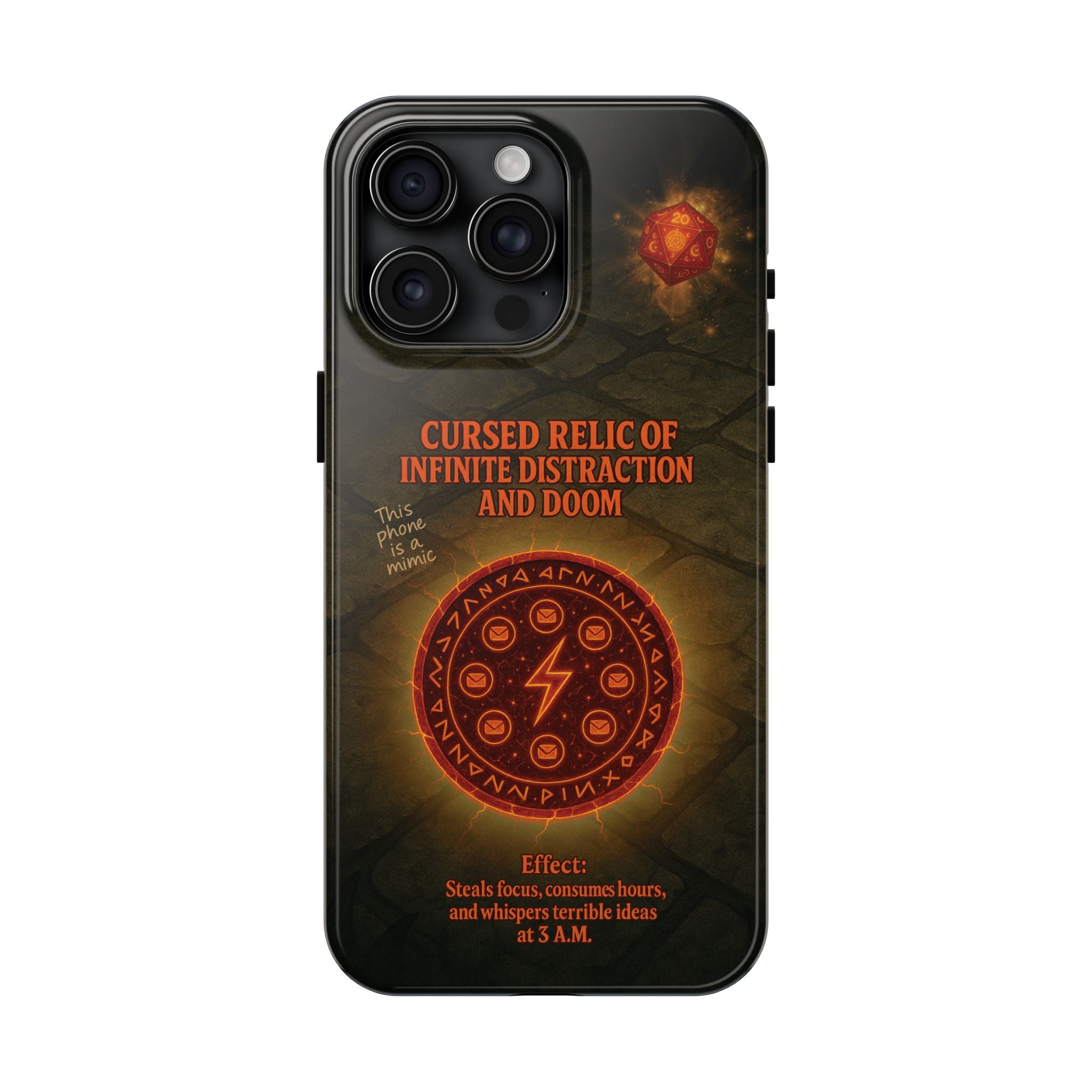 Cursed Relic Phone Case – 'Infinite Distraction & Doom' Protective RPG-Inspired Cover