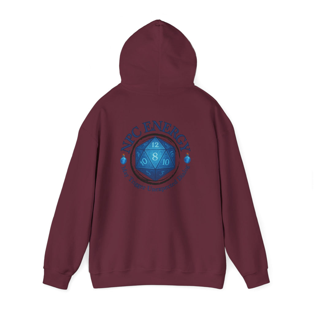 Funny Gamer Hoodie – NPC Energy Sweatshirt with D20 Dice & Dialogue Trigger Warning