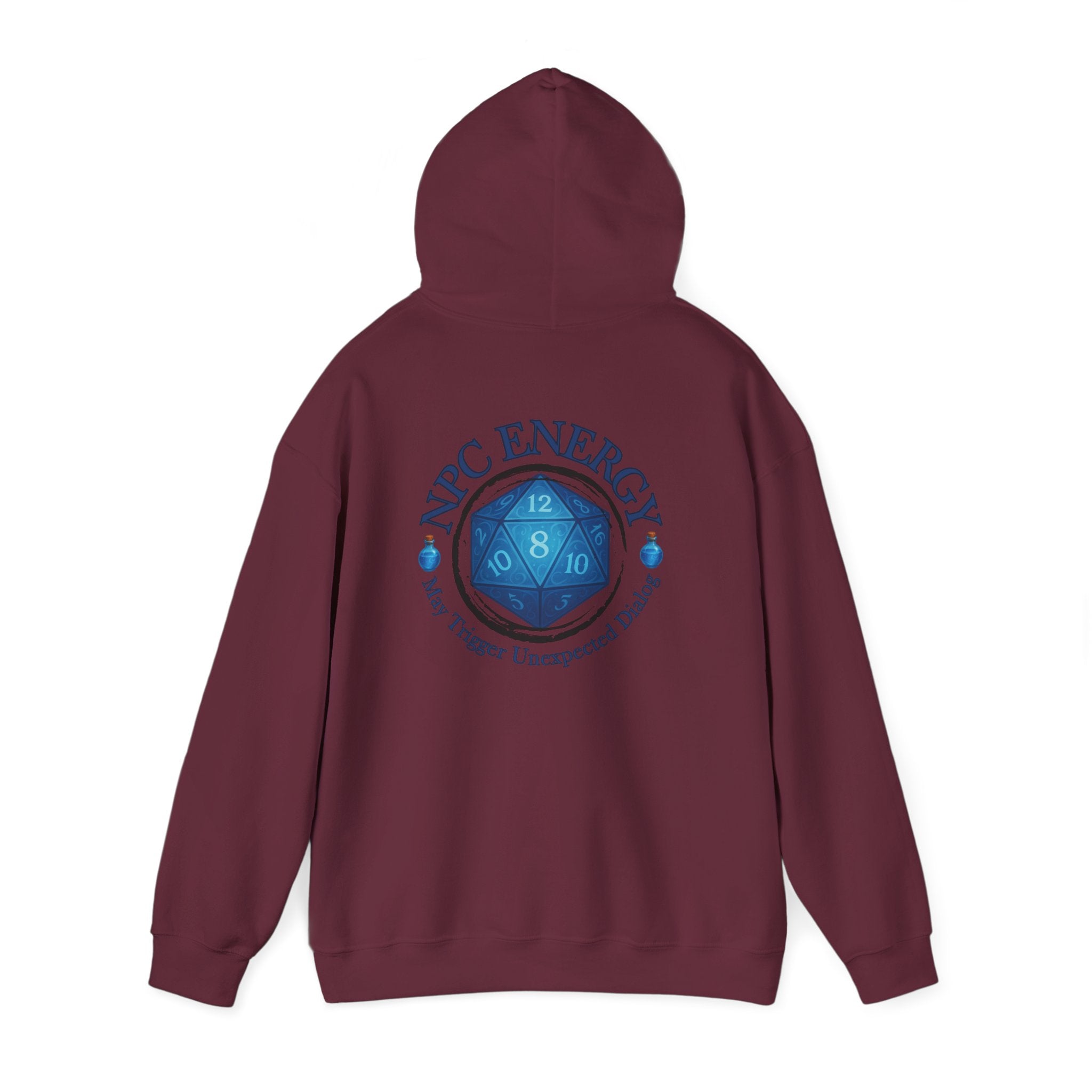 Funny Gamer Hoodie – NPC Energy Sweatshirt with D20 Dice & Dialogue Trigger Warning