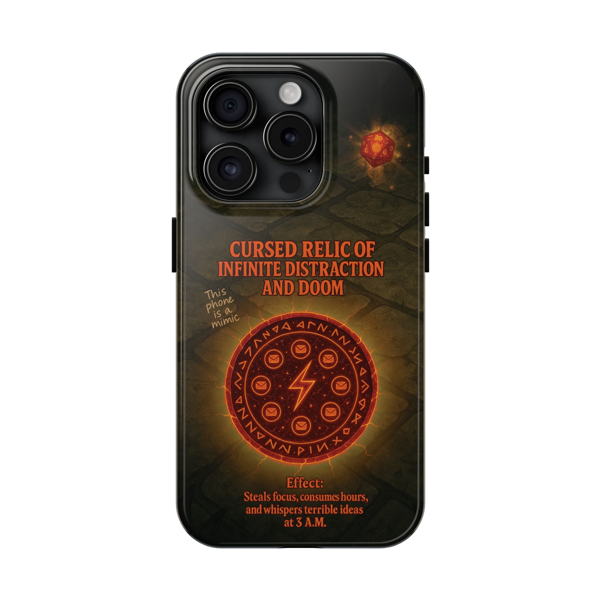 Cursed Relic Phone Case – 'Infinite Distraction & Doom' Protective RPG-Inspired Cover