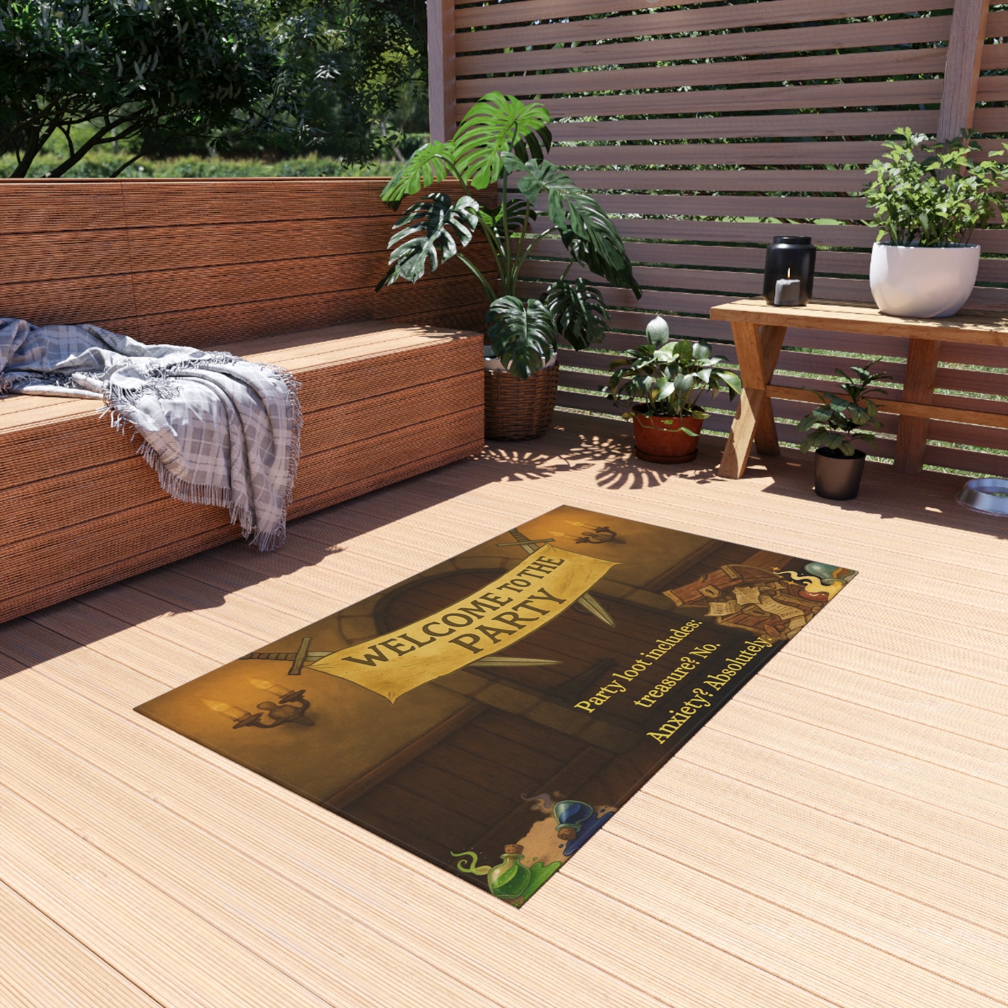 Funny Doormat – 'Welcome to the Party (Anxiety Loot)' RPG Rug for Nerdy Entrances