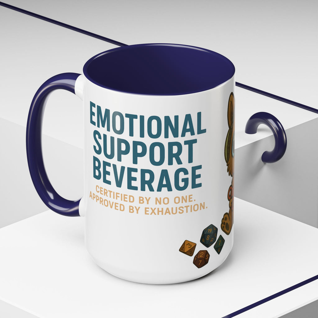 TTRPG Mug – ‘Emotional Support Beverage’ Mental Health Humor Cup for Gamers