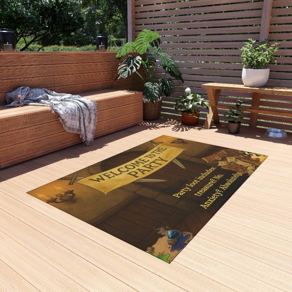 Funny Doormat – 'Welcome to the Party (Anxiety Loot)' RPG Rug for Nerdy Entrances
