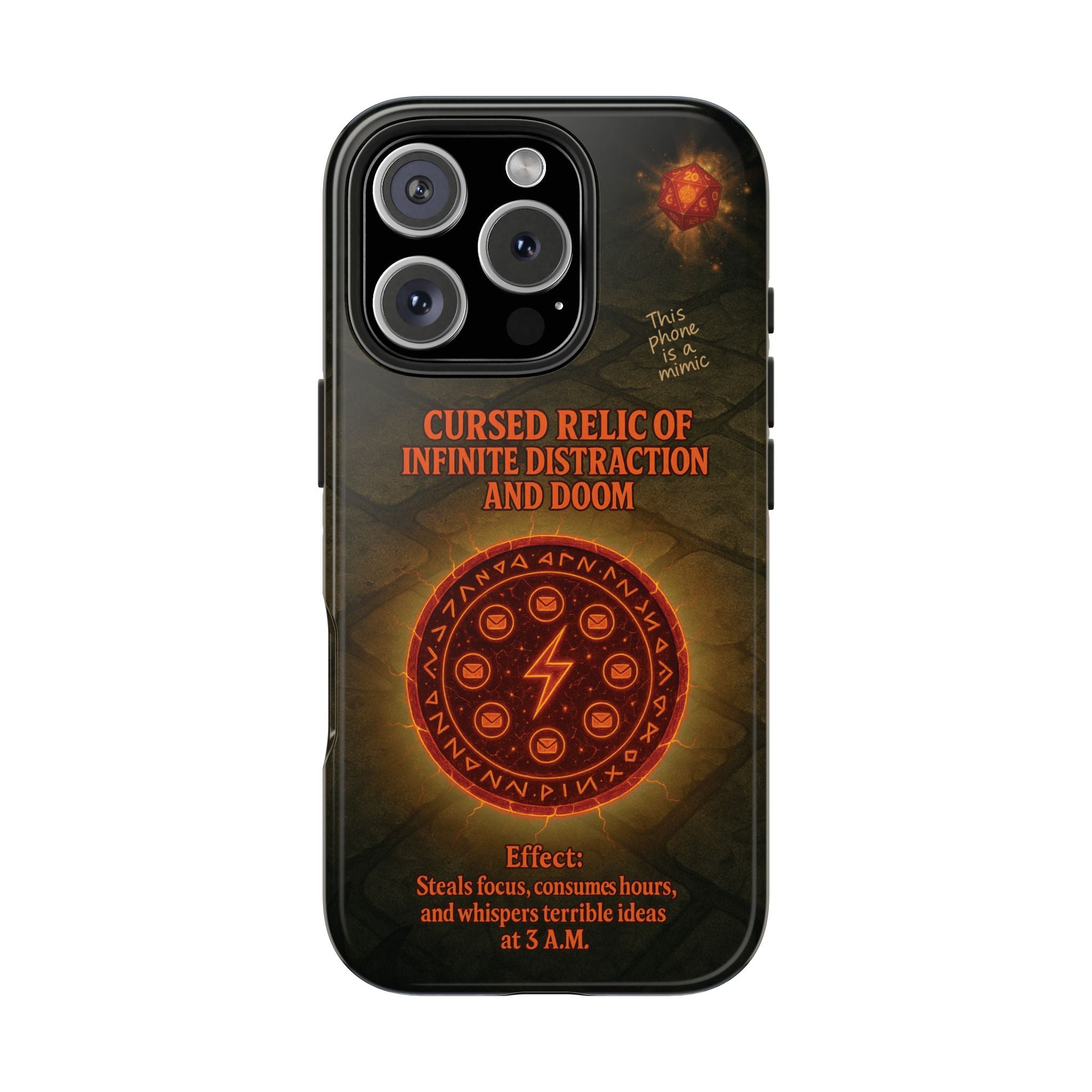 Cursed Relic Phone Case – 'Infinite Distraction & Doom' Protective RPG-Inspired Cover