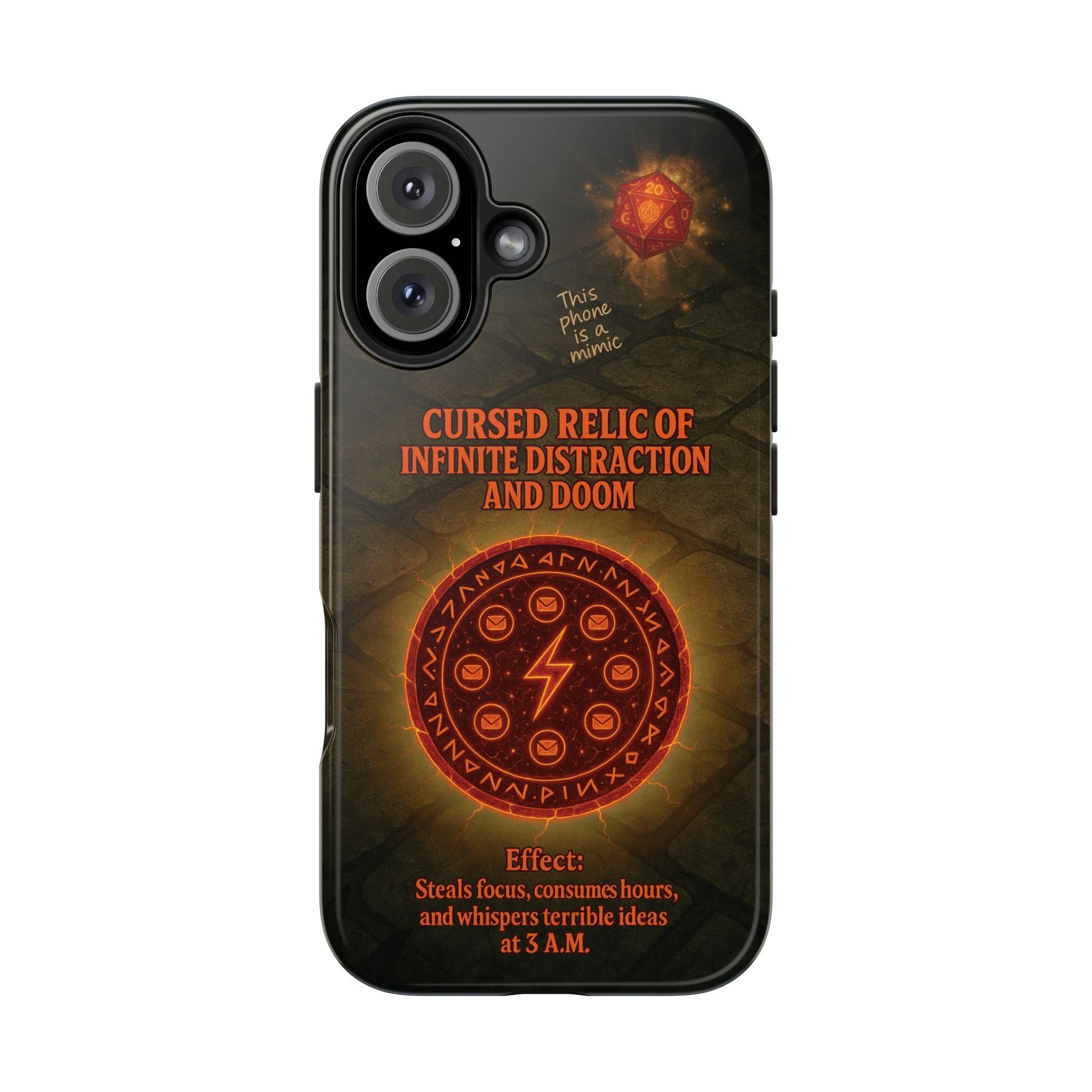 Cursed Relic Phone Case – 'Infinite Distraction & Doom' Protective RPG-Inspired Cover