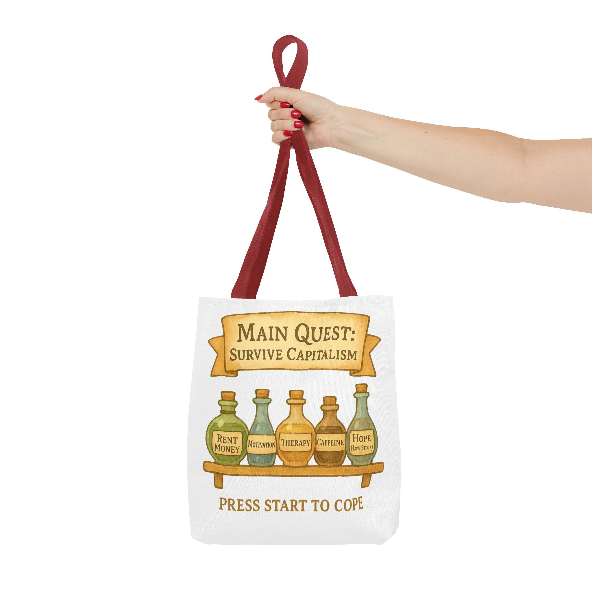 Main Quest Tote Bag – Survive Capitalism | Funny Gamer Gift & Eco-Friendly Shopping Tote