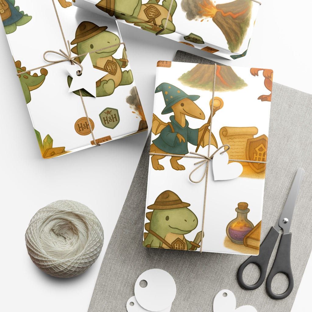 Dinosaur Gift Wrap Papers, Adventurous Holiday Gift RPG wrapping paper