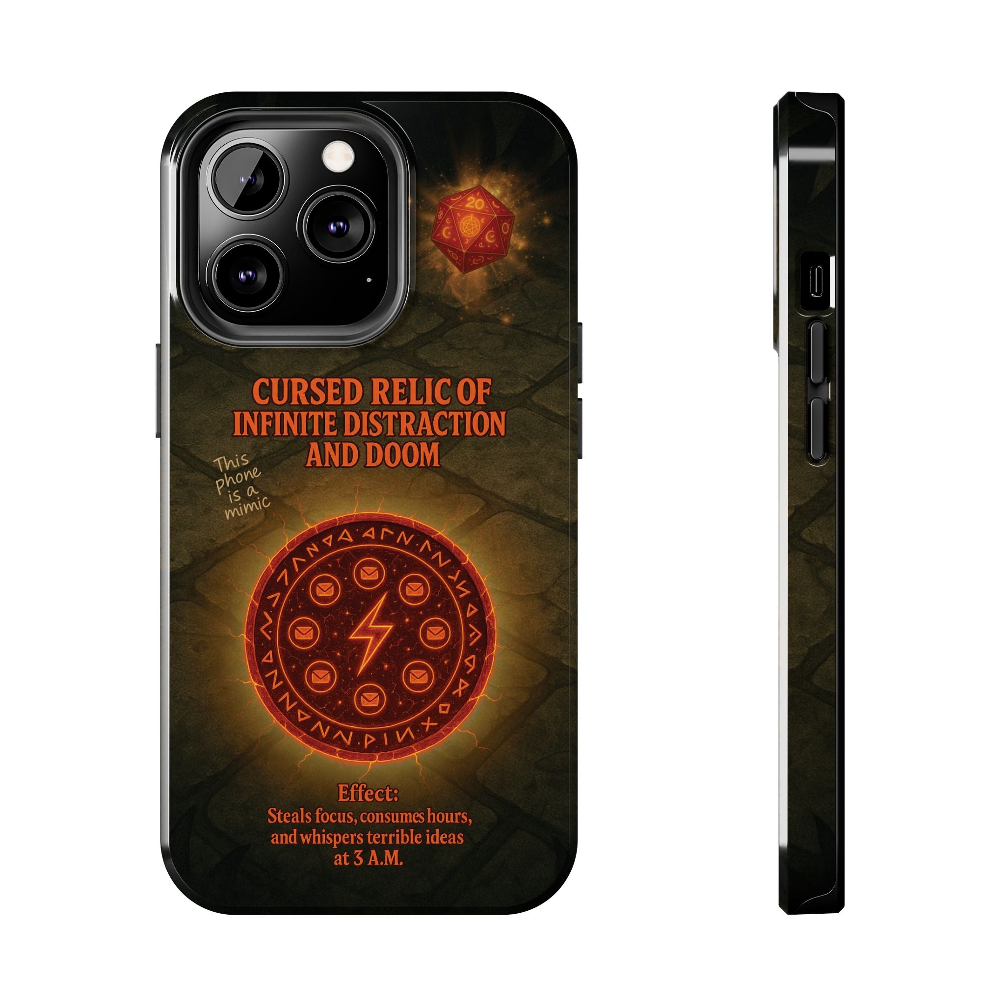 Cursed Relic Phone Case – 'Infinite Distraction & Doom' Protective RPG-Inspired Cover