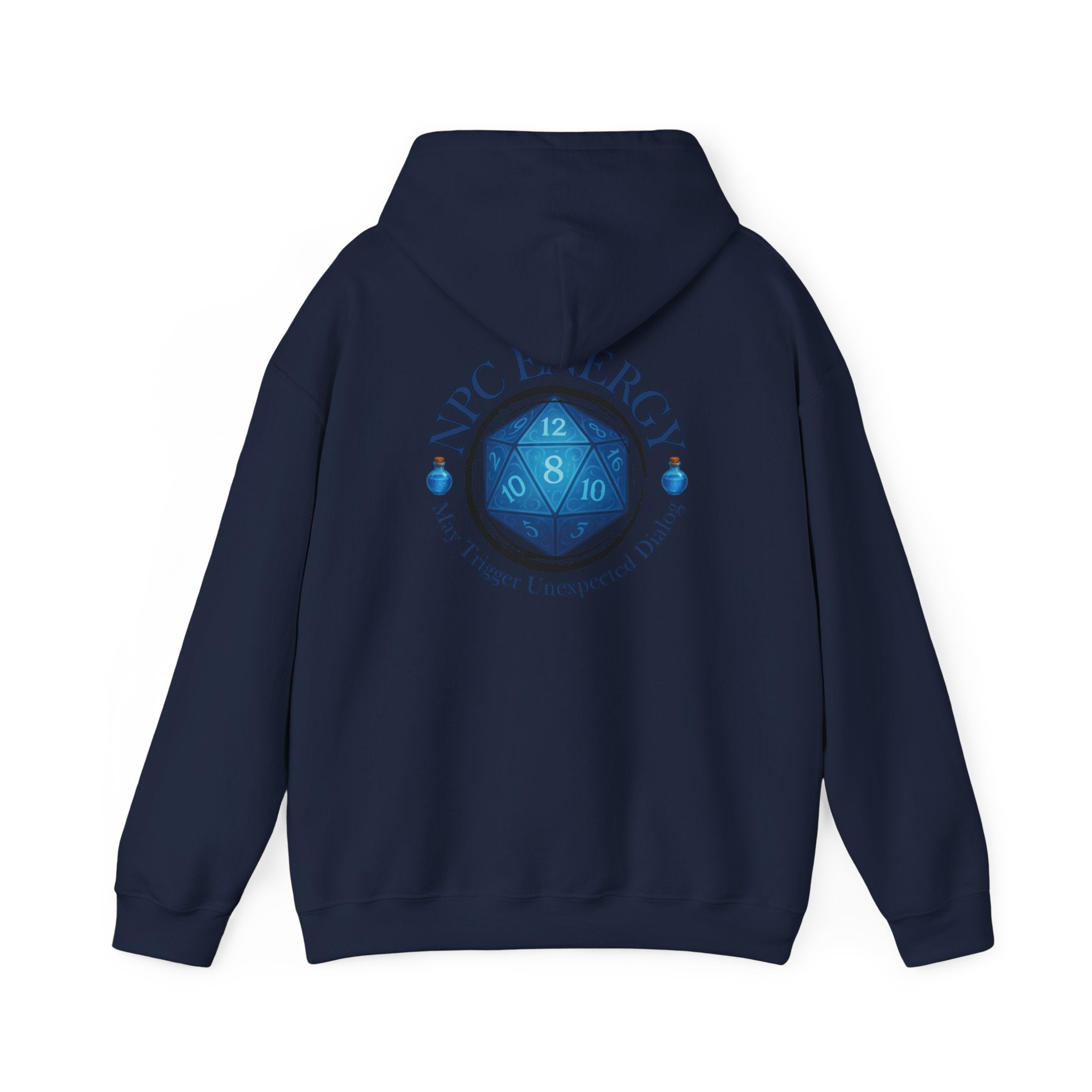 Funny Gamer Hoodie – NPC Energy Sweatshirt with D20 Dice & Dialogue Trigger Warning