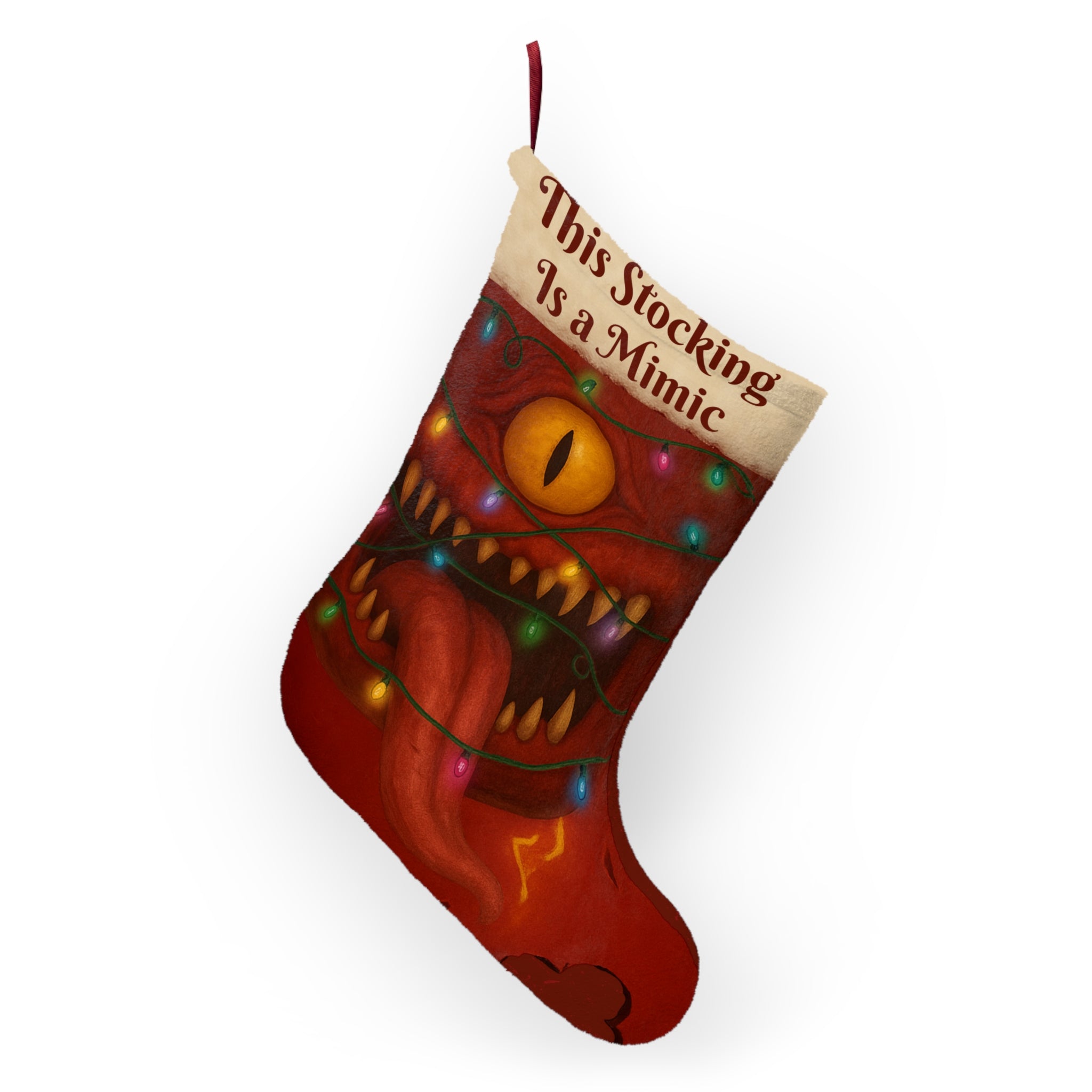 Mimic Christmas Stocking – D&D Holiday Stocking for RPG Fans & Fantasy Decor