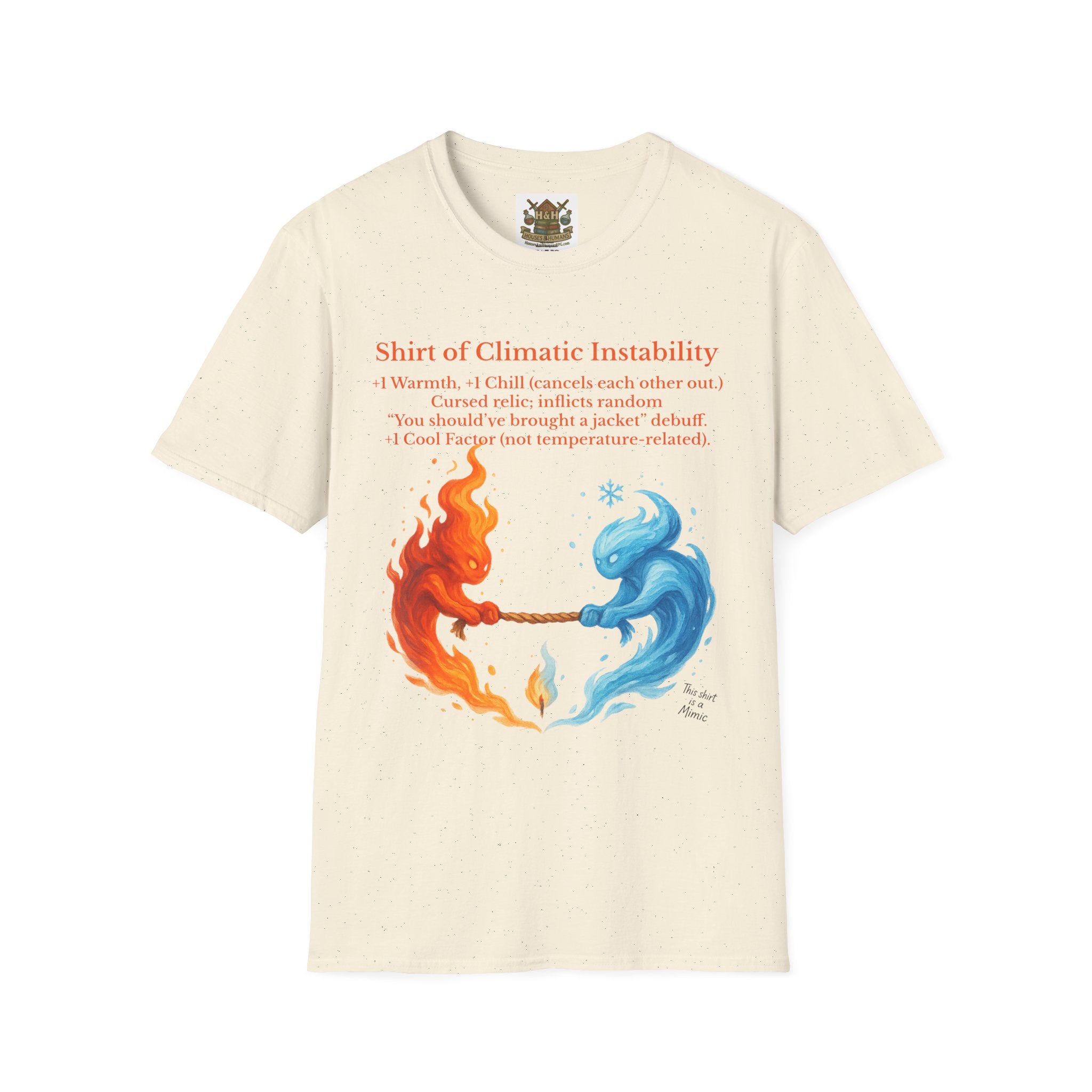Funny RPG Shirt – ‘Shirt of Climatic Instability’ Cursed Relic Tee by Houses & Humans