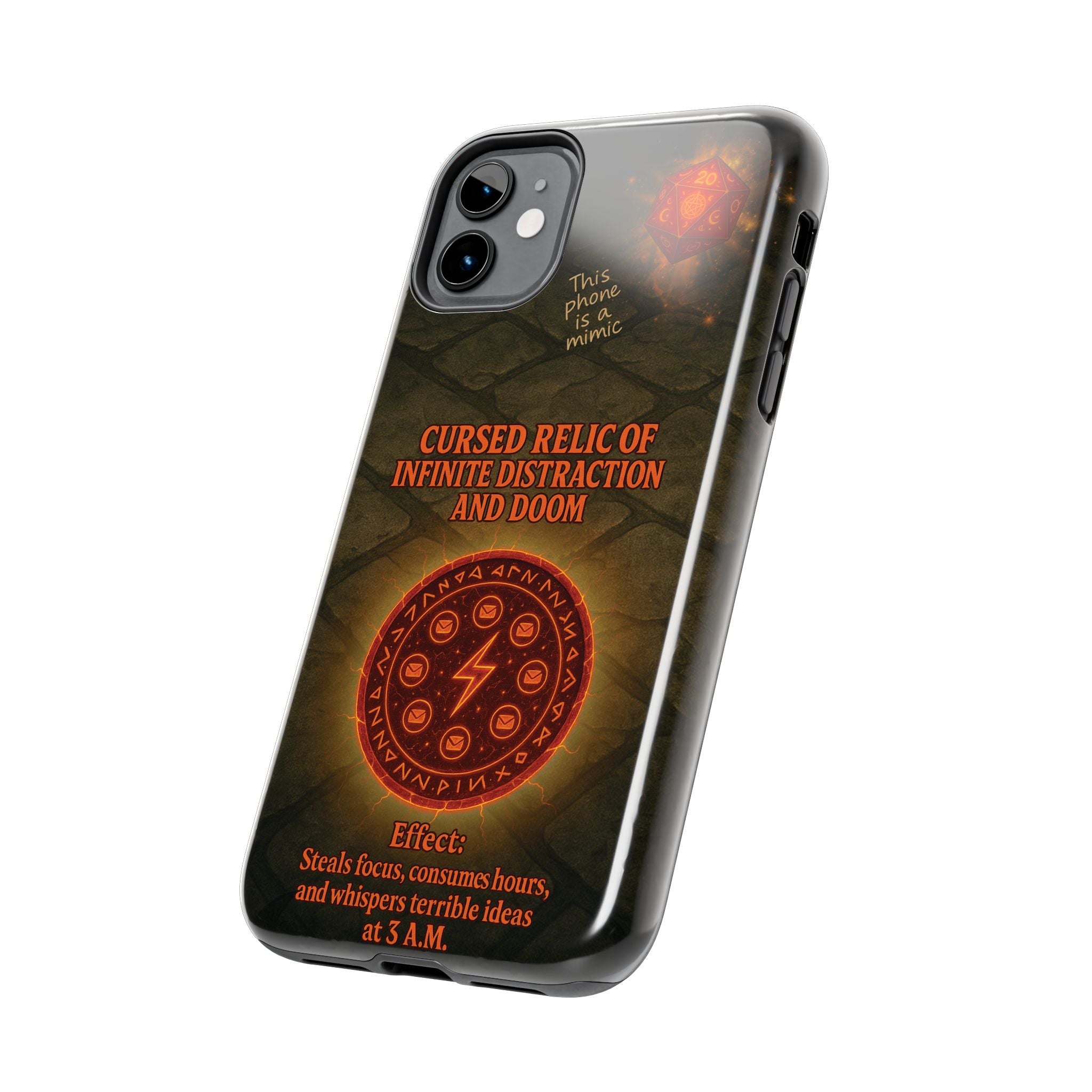 Cursed Relic Phone Case – 'Infinite Distraction & Doom' Protective RPG-Inspired Cover