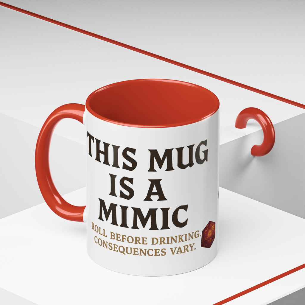 Funny RPG Mug – ‘This Mug Is a Mimic’ Coffee Cup for D&D Fans & Dungeon Crawlers