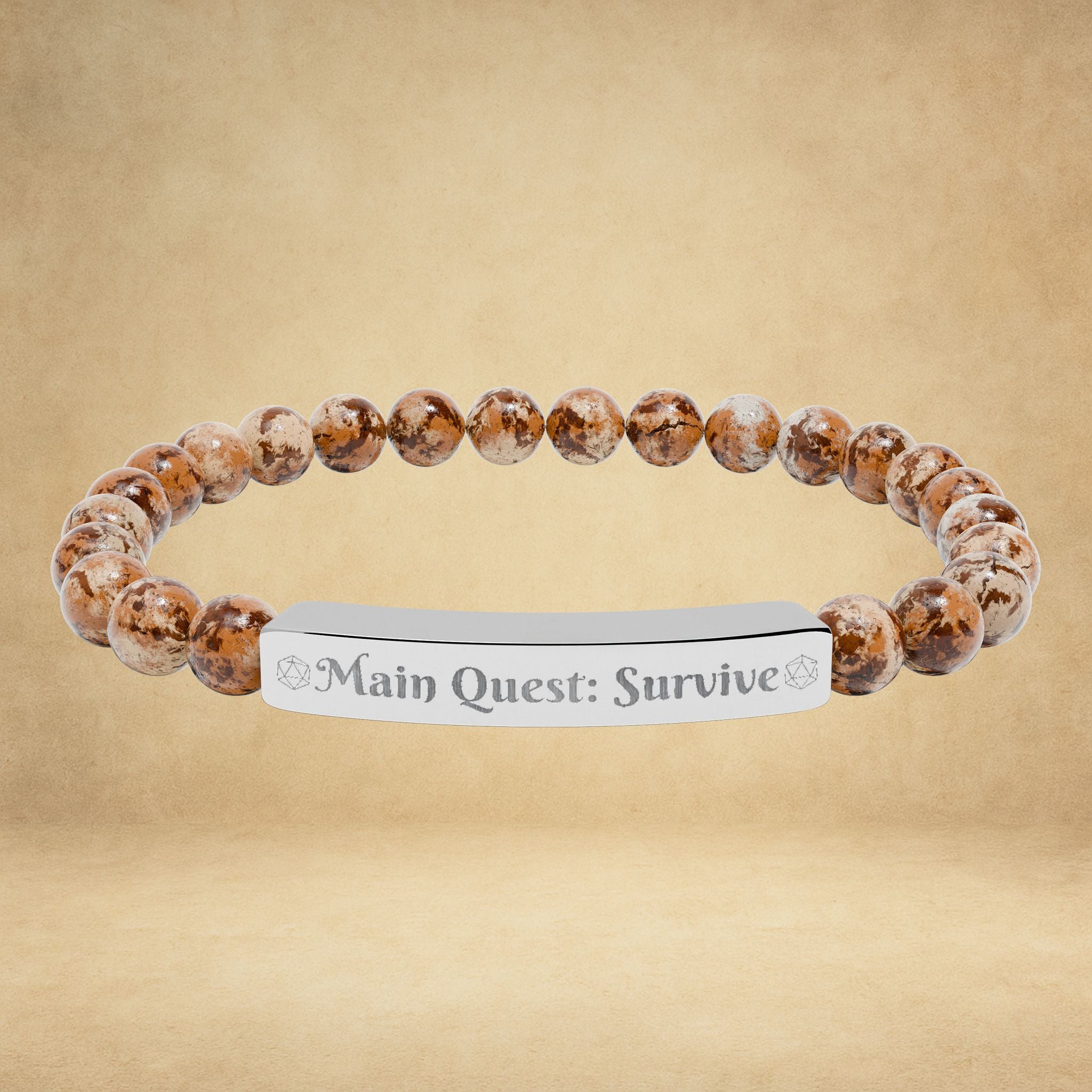 Main Quest: Survive - Engraved Natural Stone Stretch Bracelet