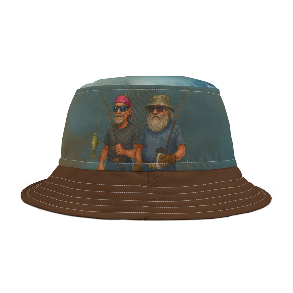 Fishing Buddies Bucket Hat – Retro Fishermen All-Over Print