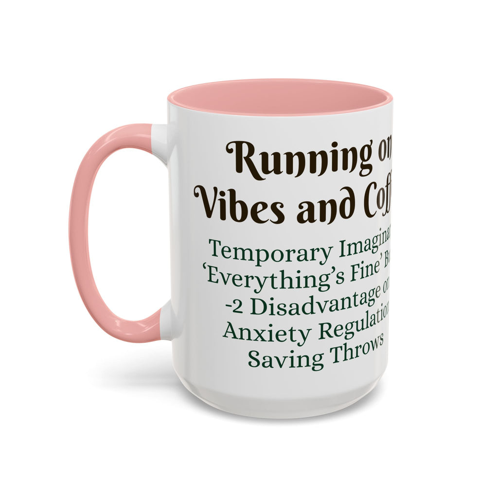 Gaming Coffee Mug – ‘Running on Vibes & Coffee’ Critical Brew Level for D&D Fans RPG