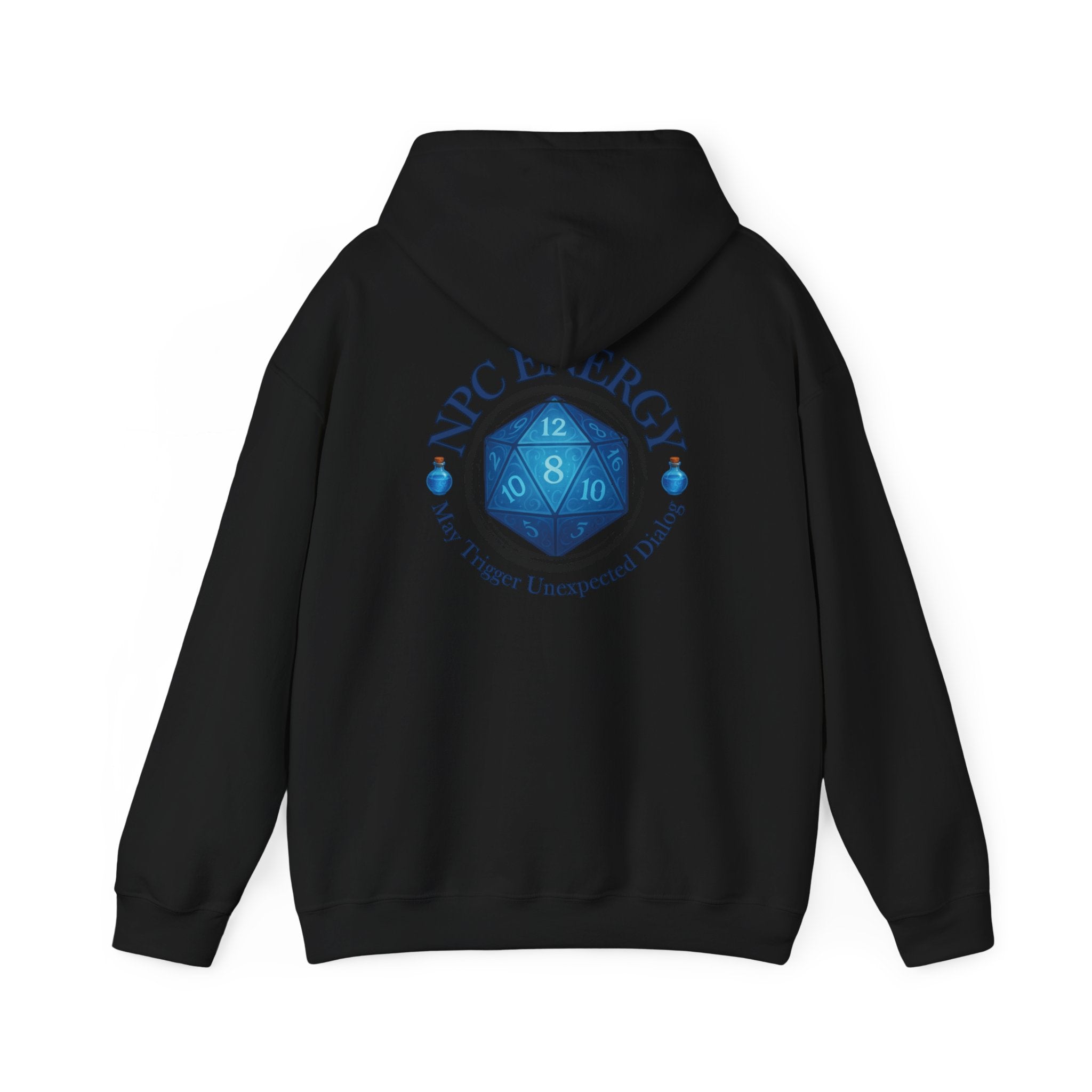 Funny Gamer Hoodie – NPC Energy Sweatshirt with D20 Dice & Dialogue Trigger Warning