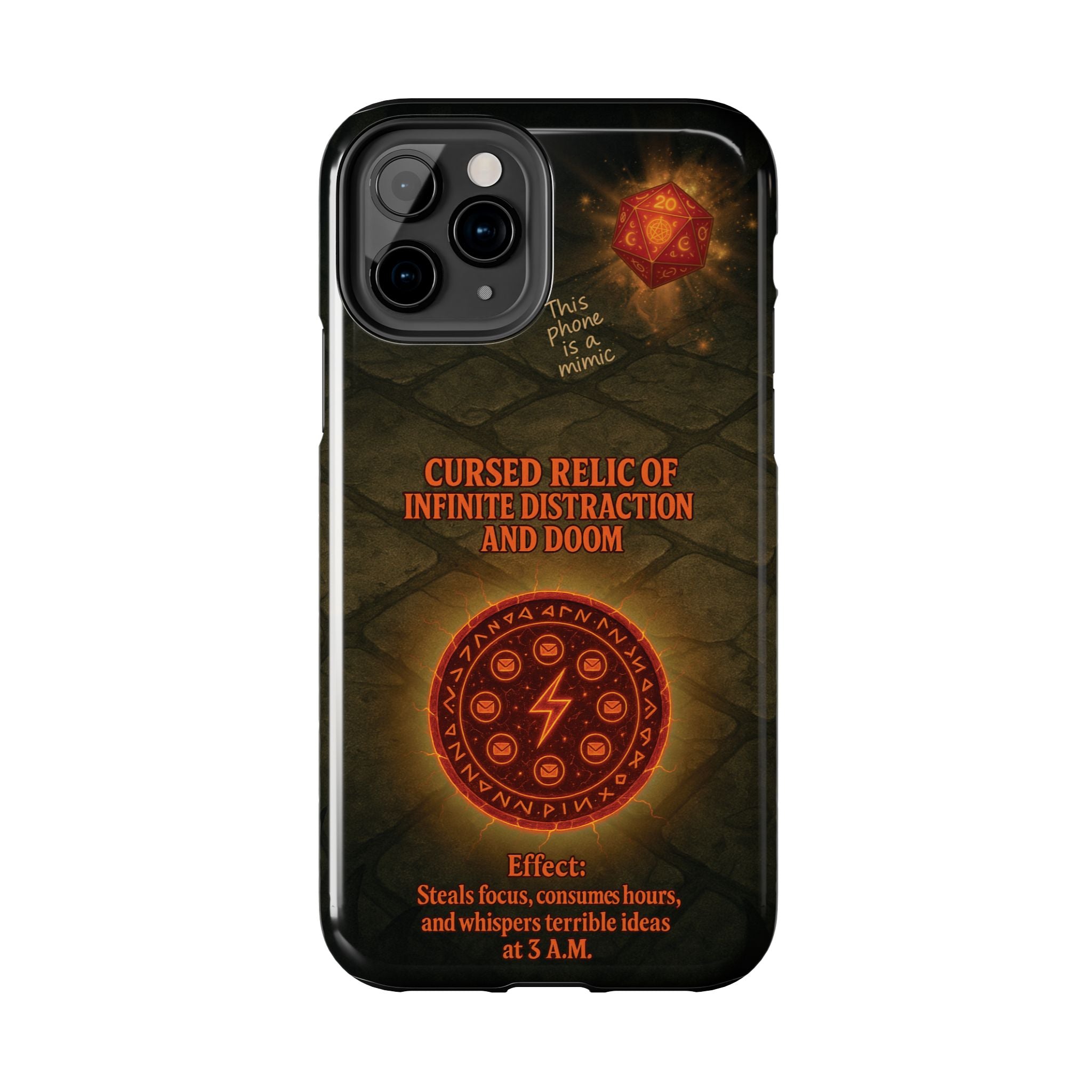 Cursed Relic Phone Case – 'Infinite Distraction & Doom' Protective RPG-Inspired Cover
