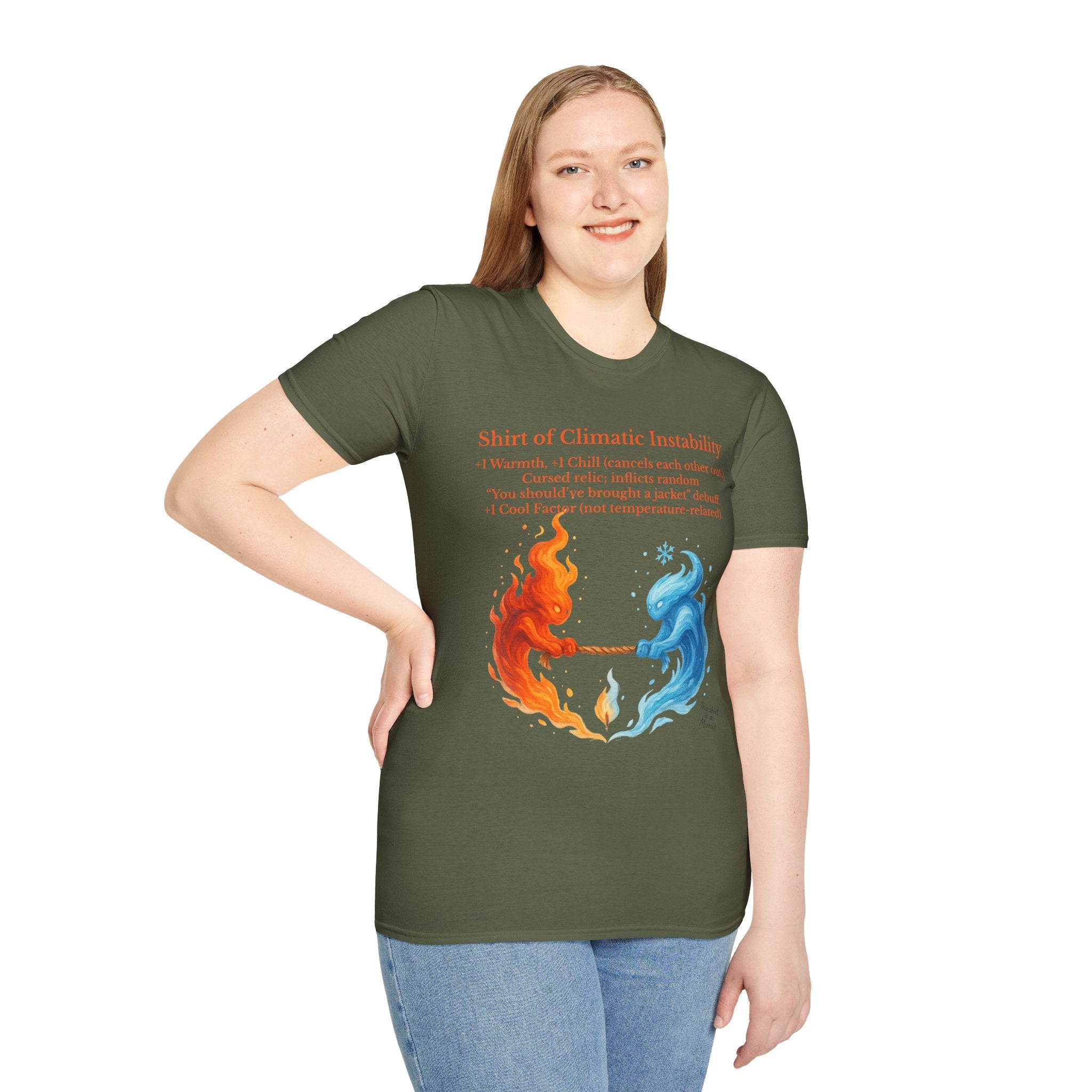 Funny RPG Shirt – ‘Shirt of Climatic Instability’ Cursed Relic Tee by Houses & Humans