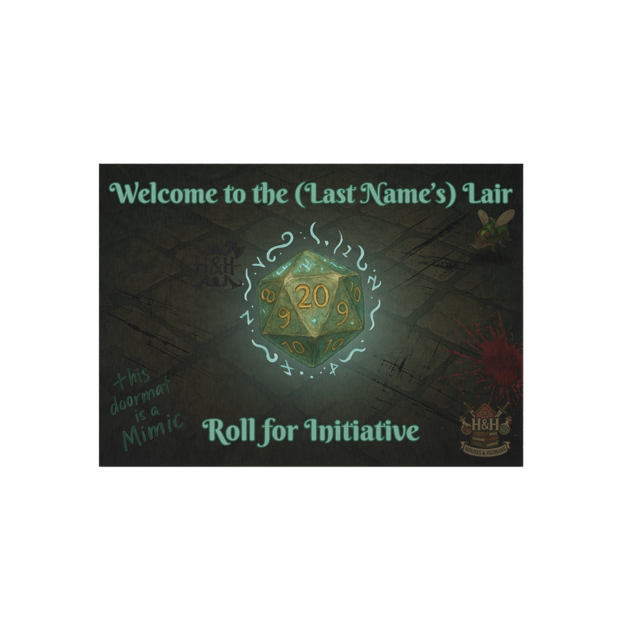 Personalized Gamer Doormat – ‘Welcome to the (Name)’s Lair’ RPG Mat with D20 Design