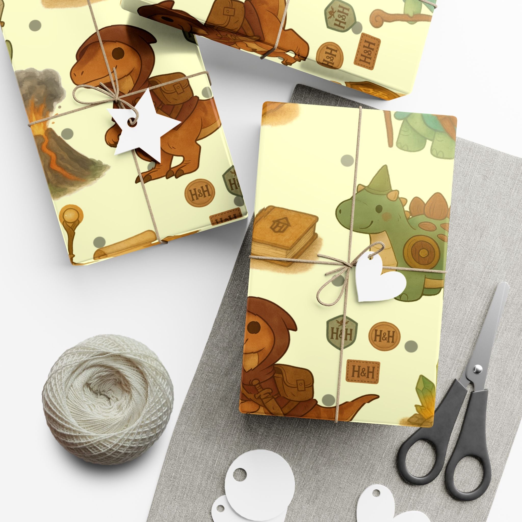 Dinosaur Gift Wrap Papers, Adventurous Holiday Gift RPG wrapping paper