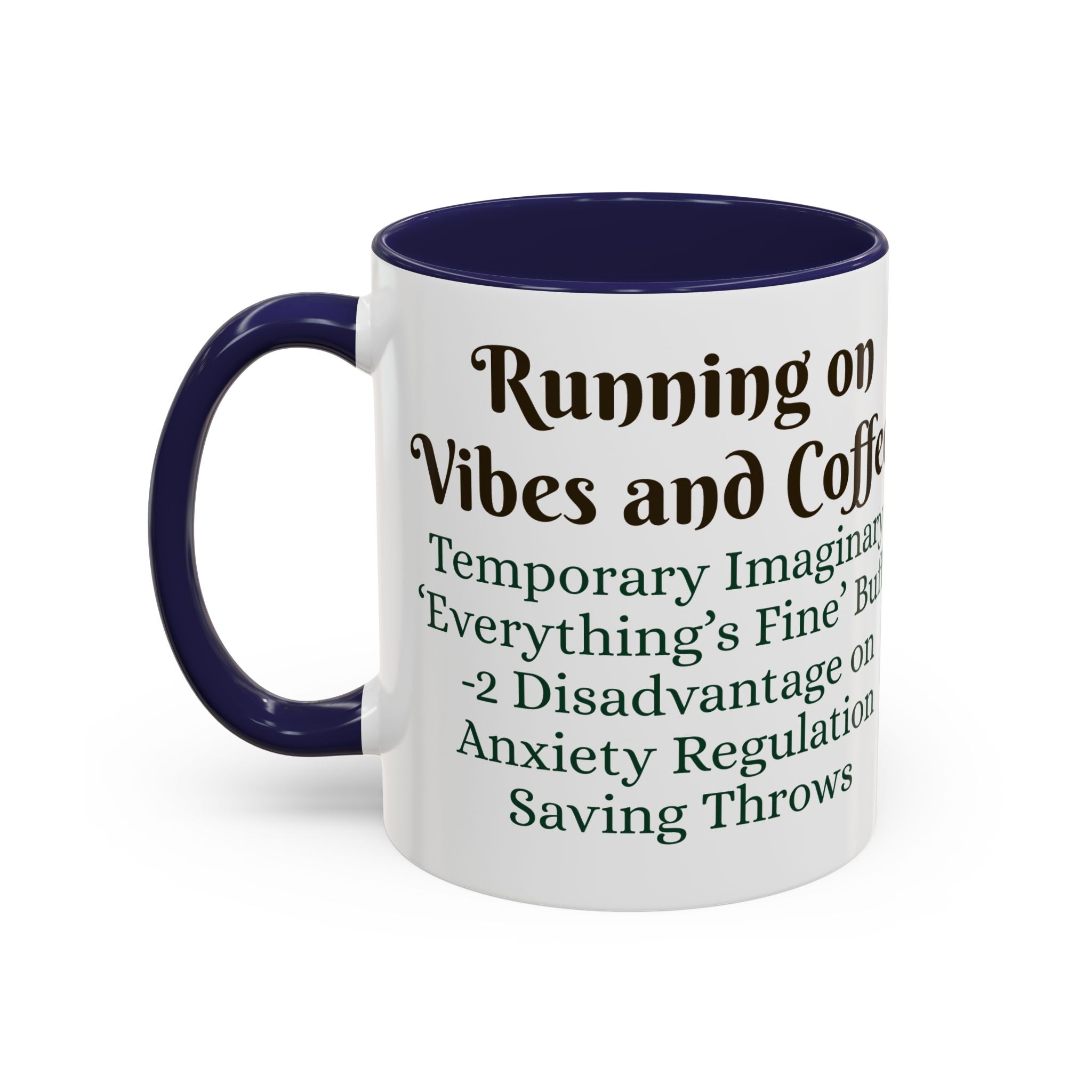 Gaming Coffee Mug – ‘Running on Vibes & Coffee’ Critical Brew Level for D&D Fans RPG