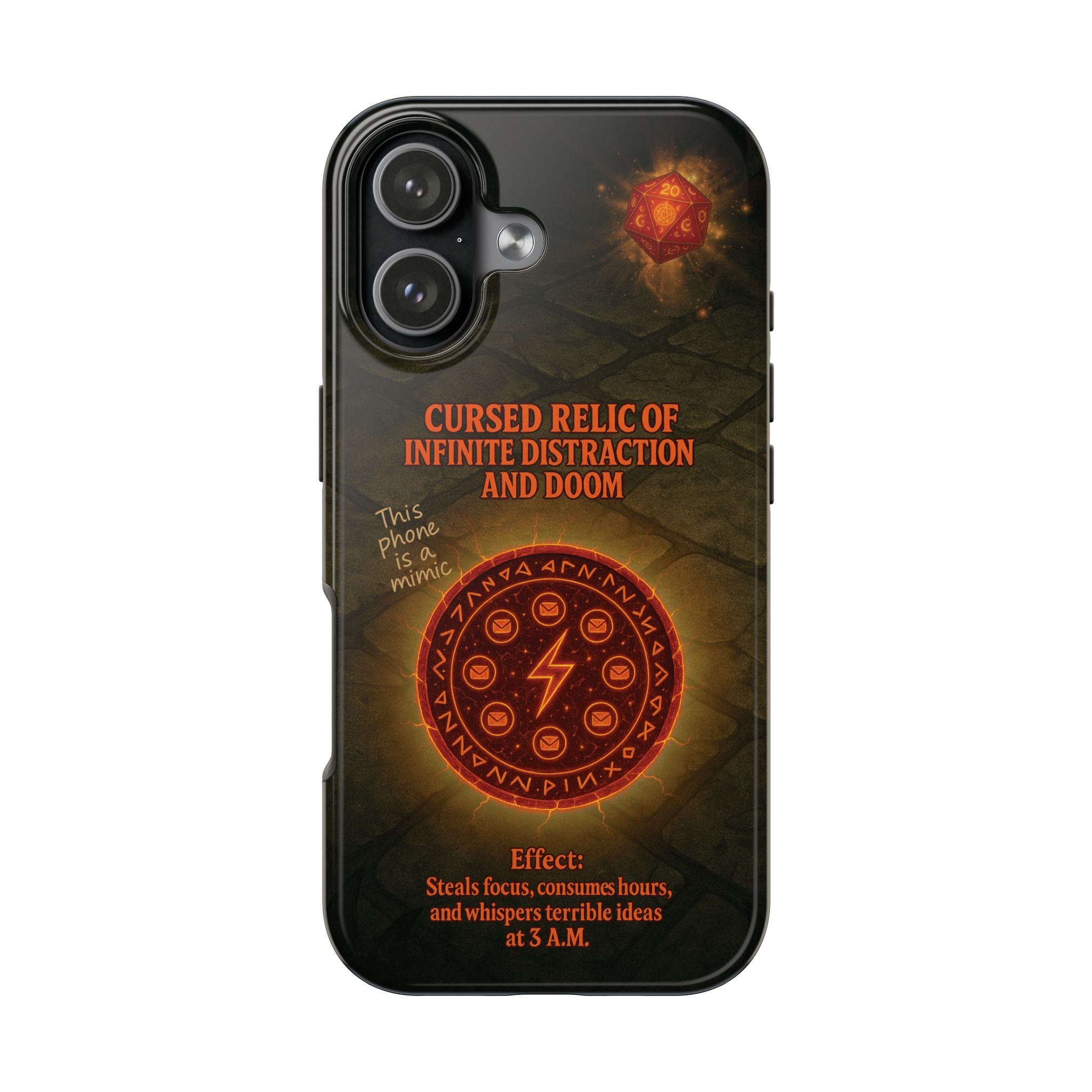 Cursed Relic Phone Case – 'Infinite Distraction & Doom' Protective RPG-Inspired Cover