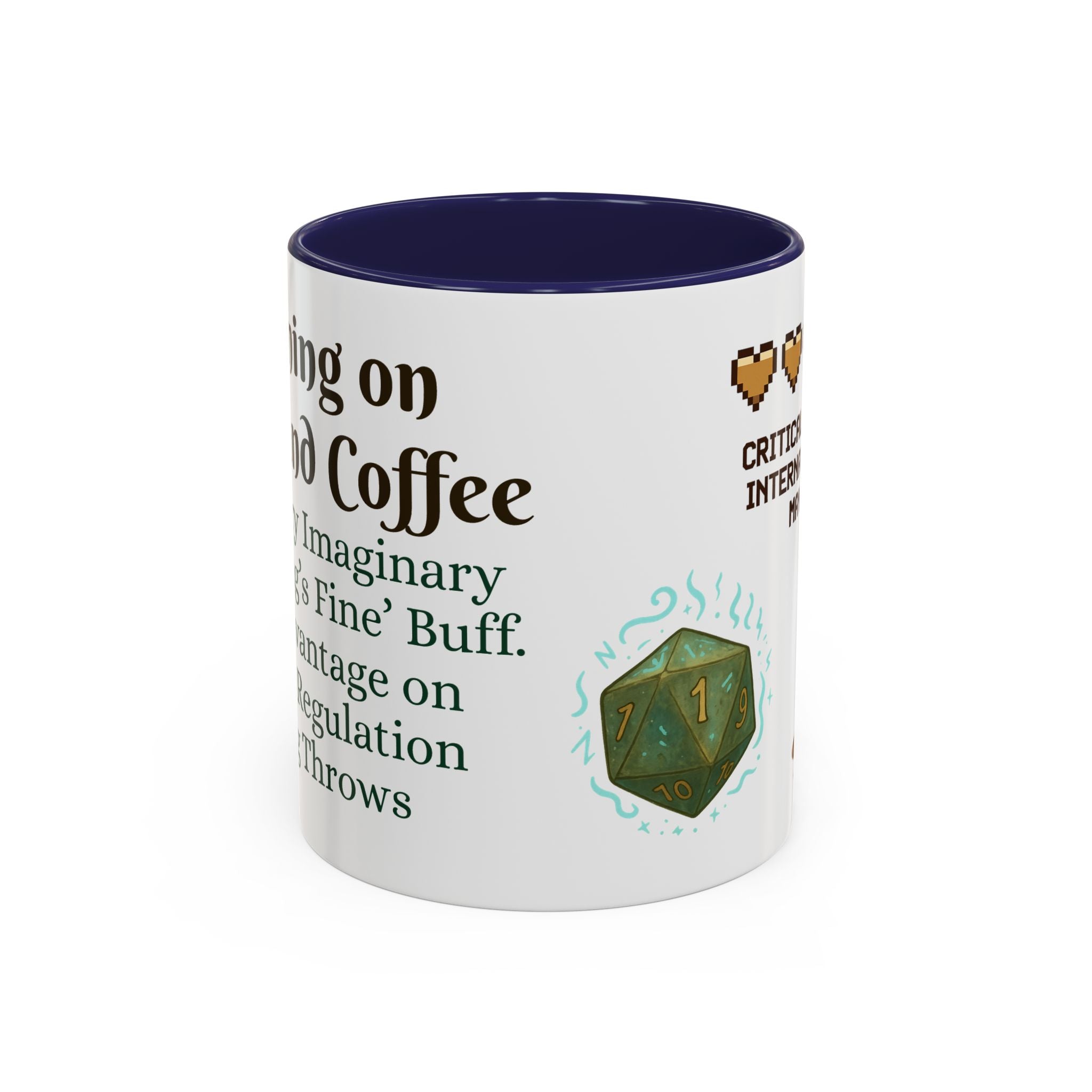 Gaming Coffee Mug – ‘Running on Vibes & Coffee’ Critical Brew Level for D&D Fans RPG