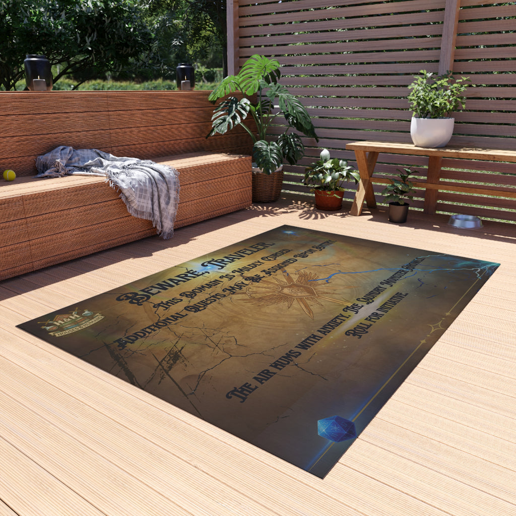 Beware, Traveler Doormat – Fantasy Rug for Gamers, Nerds & RPG Fans