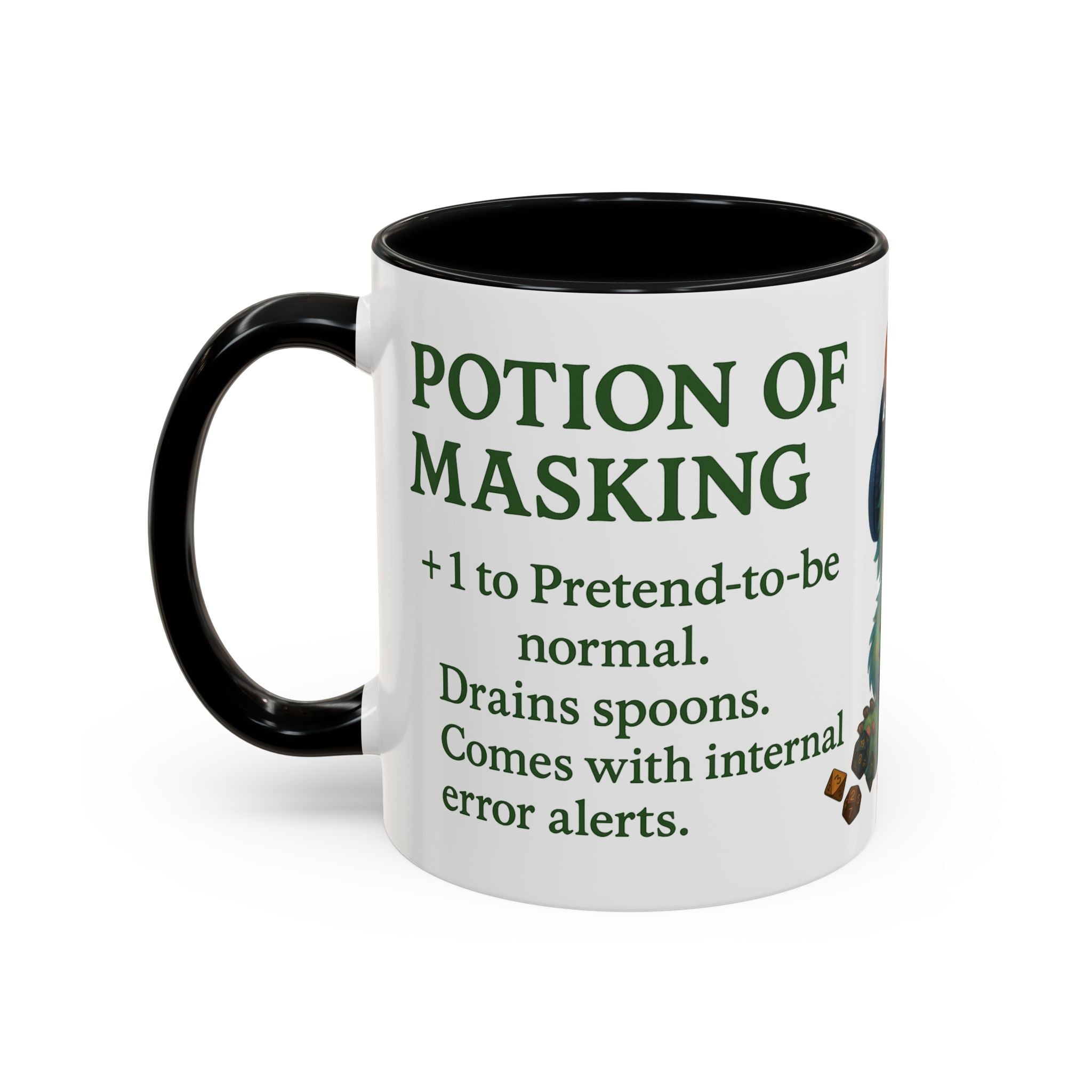 Neurodivergent Mug – 'Potion of Masking' Coffee Cup with Cute Autism Monster Art